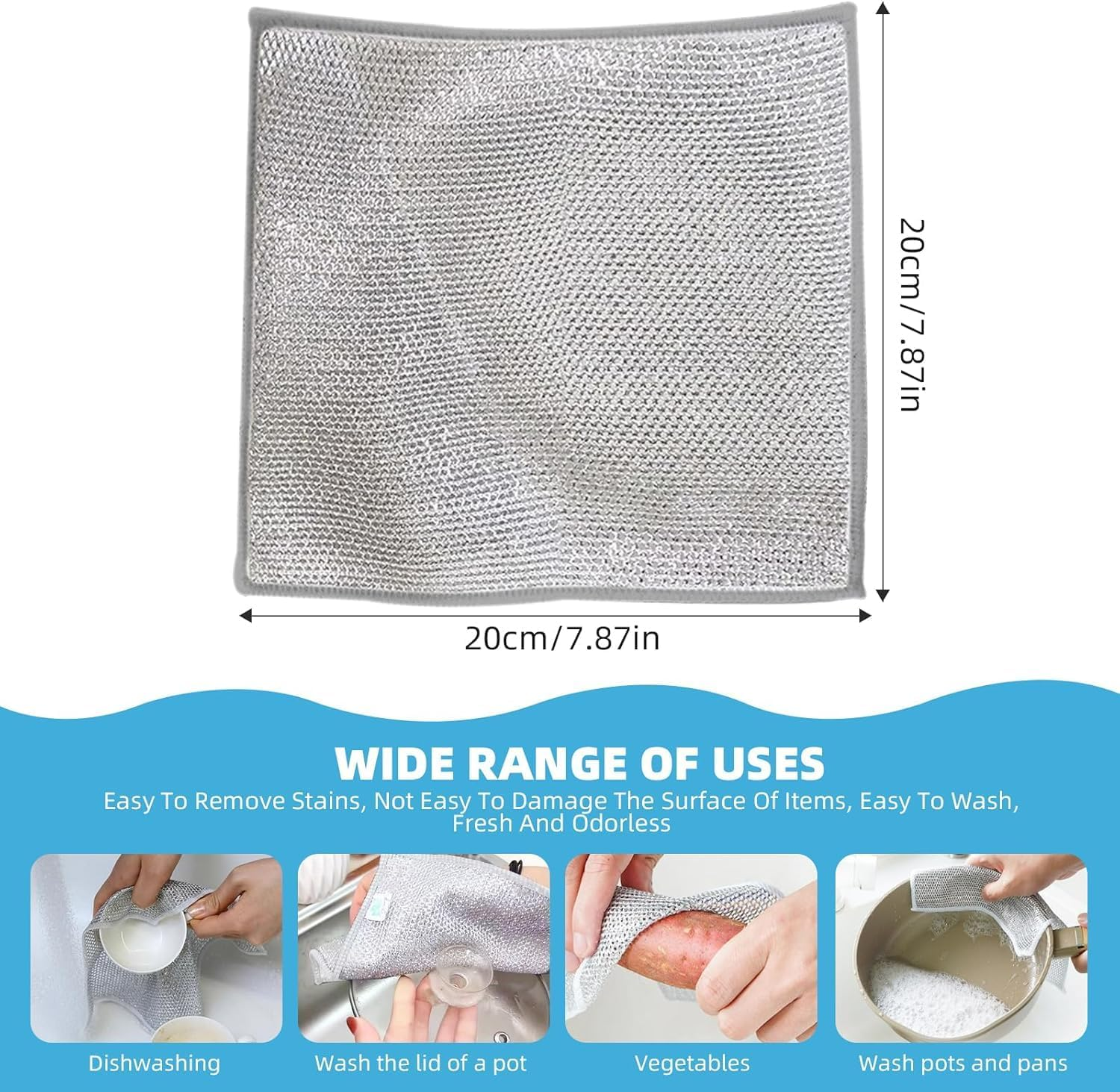 10 Pcs Double Stainless Steel Scrubber,Mesh Microfiber Cleaning Cloth,Wire Cleaning Cloths,Non-Scratch Wire Dish Cloth,Steel Wool for Dish,Metal Dish Rags for Dishes, Counters, Stove image number 5