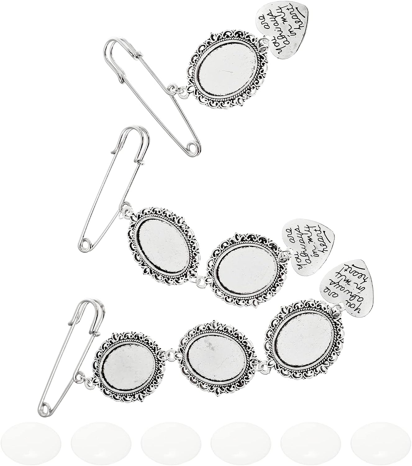 Wedding Bouquet Photo Charms Set: Lacy Oval Frame Bridal Charm DIY Pin Brooch Making Kit Memorial Bride Angel Pendant You Are Always in My Heart Charm for Bridal Shower Bachelor Party image number 3