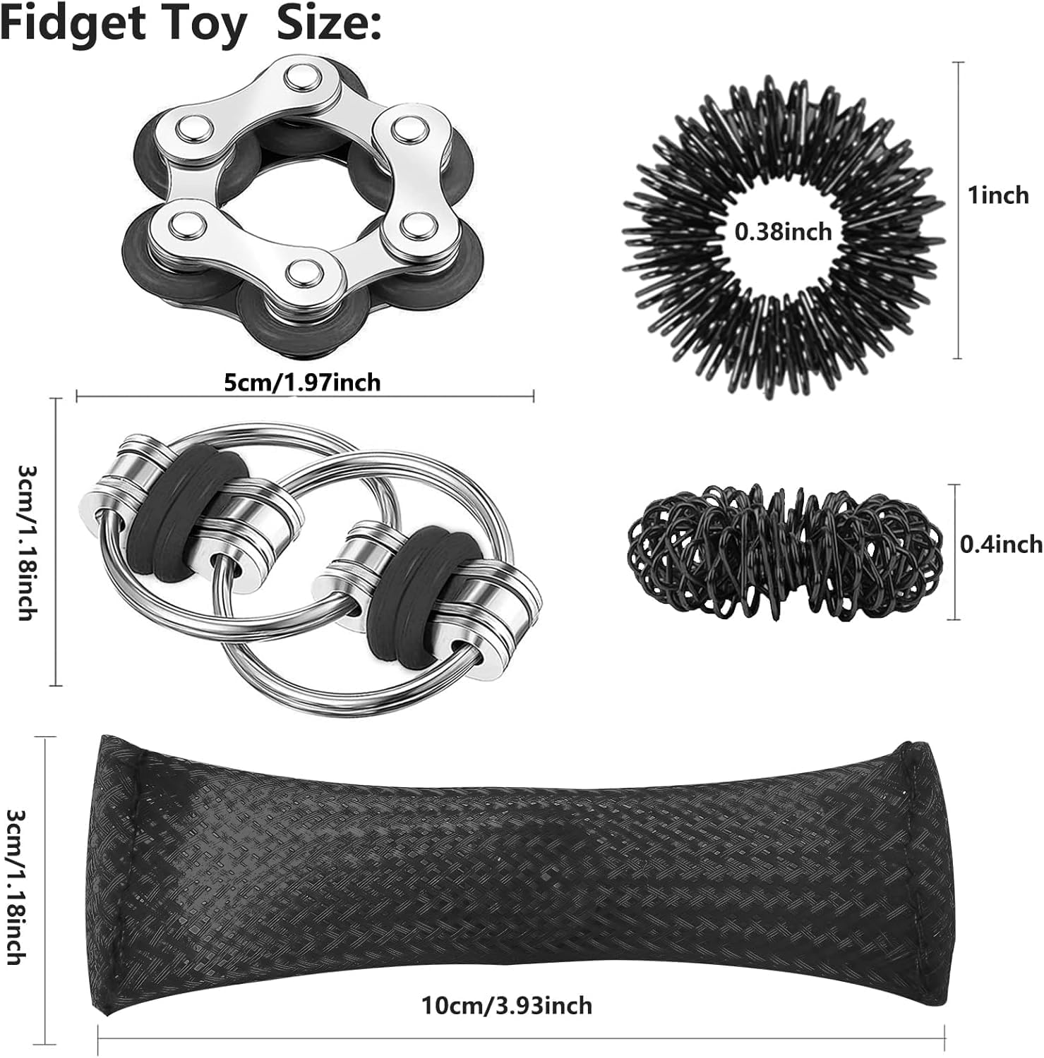 8 Pcs Fidget Toys for Adults & Kids &ndash; Stress Relief Sensory Toys Set Includes Bike Chain Fidget Spinner, Mesh & Marble, Roller Chain | Quiet ADHD Anxiety Toys for Classroom, Office | Easter Gifts - Black image number 4