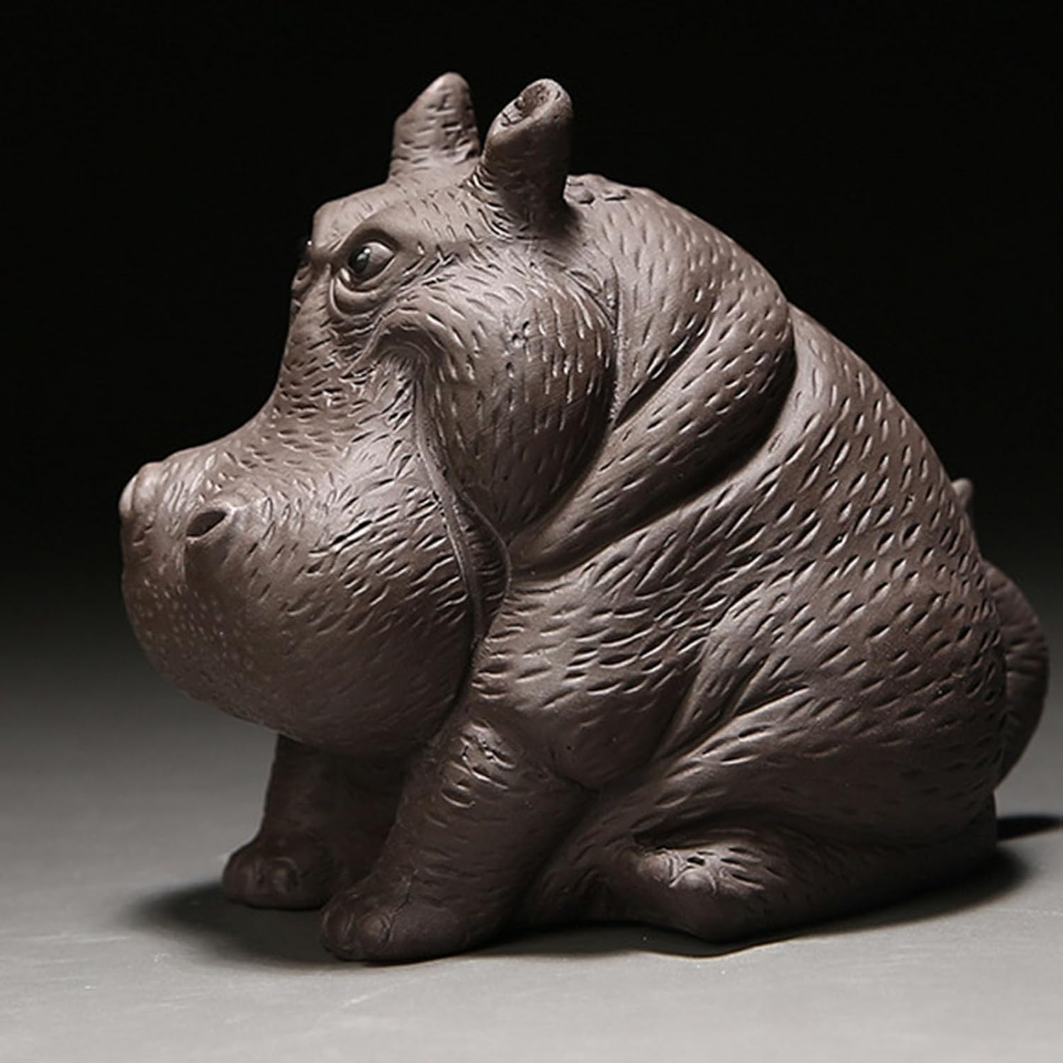 Handmade Purple Clay Hippo Figurine, Symbol of Prosperity, Tea Lovers, Home Office Decor, 3.7In image number 5