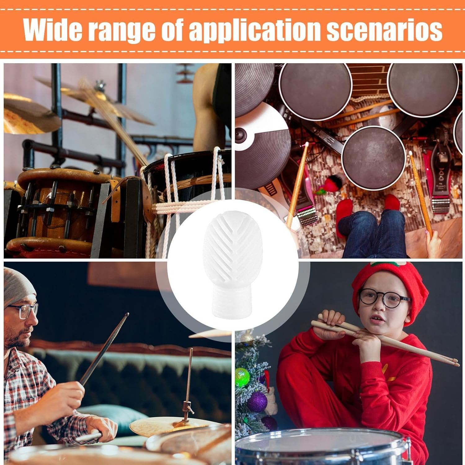 Humdcdy Drum Stick Dampeners - Silicone Drumstick Tips for Mute Clacking Sound - Musical Instruments Accessory, Silicone Drumstick Tips, Mute Clacking Sound for Silencing Drumming - Gray image number 2