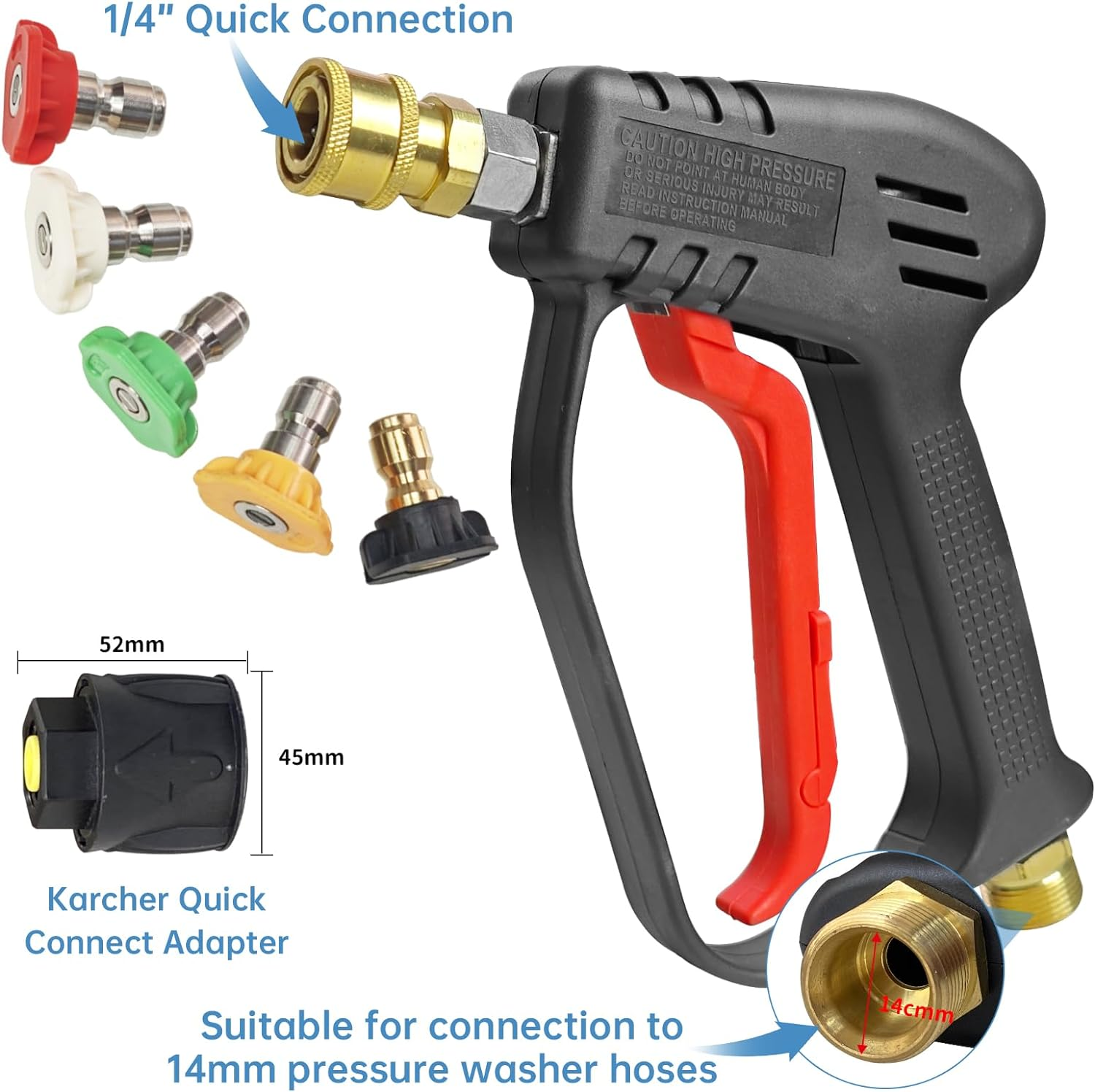 AUPETEK High Pressure Washer Short Gun 4000 Psi/280Bar with 5 Pack Spray Nozzle Tip & High-Pressure Hose Connector for Karcher Washer and M22 14MM Fitting Washer for Car Washer Cleaning Tool image number 1