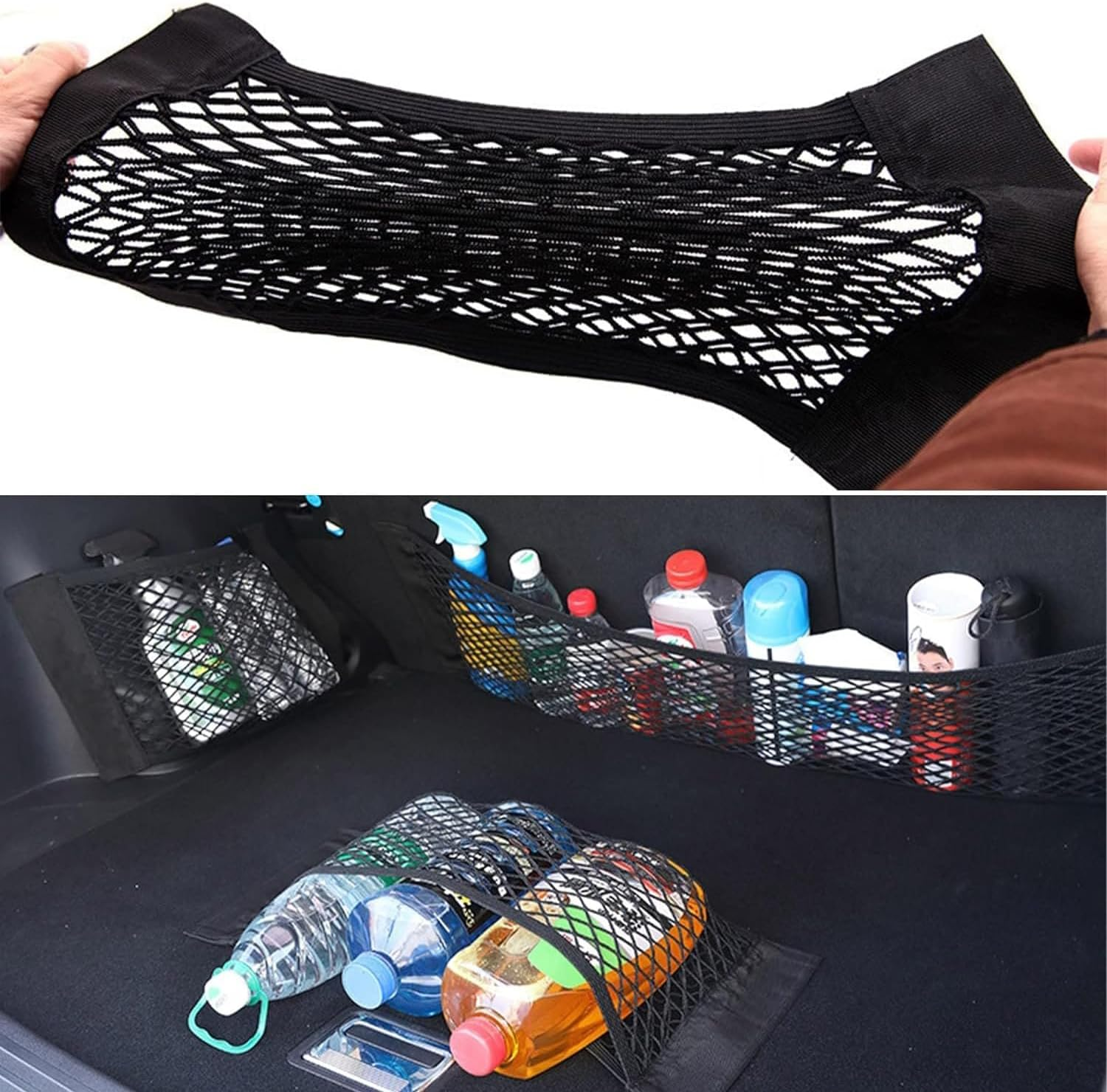 2 Pcs Universal Mesh Cargo Net, Stretchable Storage Net with Tape Stickers, Wall Sticker Organizer Pouch Bag, Car Trunk Storage Organizer Net for Car, SUV, RV (19.7 X 9.8Inch) image number 6