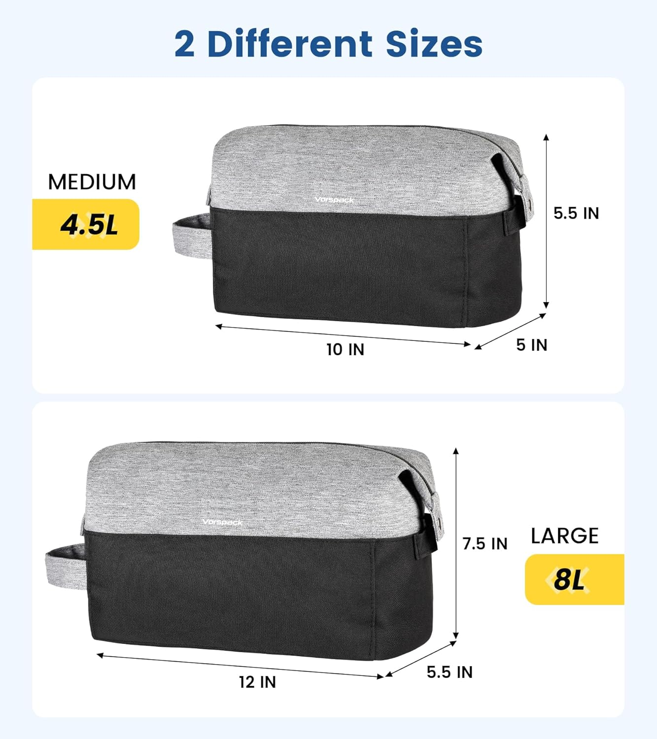 Vorspack Travel Toiletry Bag for Men - Lightweight Mens Toiletry Travel Bag Water Resistant Dopp Kit Shaving Bag, Black, Large image number 7