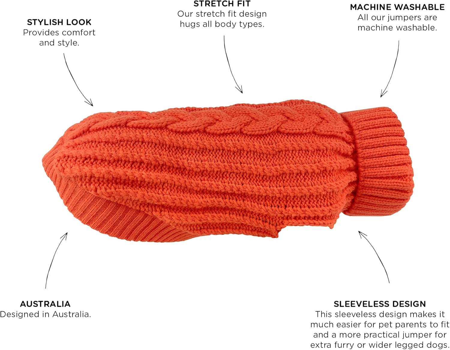 Huskimo Cali Knit Dog Jumper, Tangerine, 27Cm image number 1