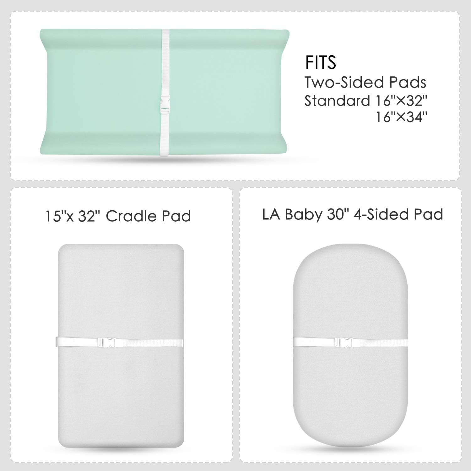 TILLYOU Changing Pad Cover Set in Soft Jersey Material - Fits 32"/34''X16 Contoured Pad for Babies, Lt Green & Lt Gray image number 5