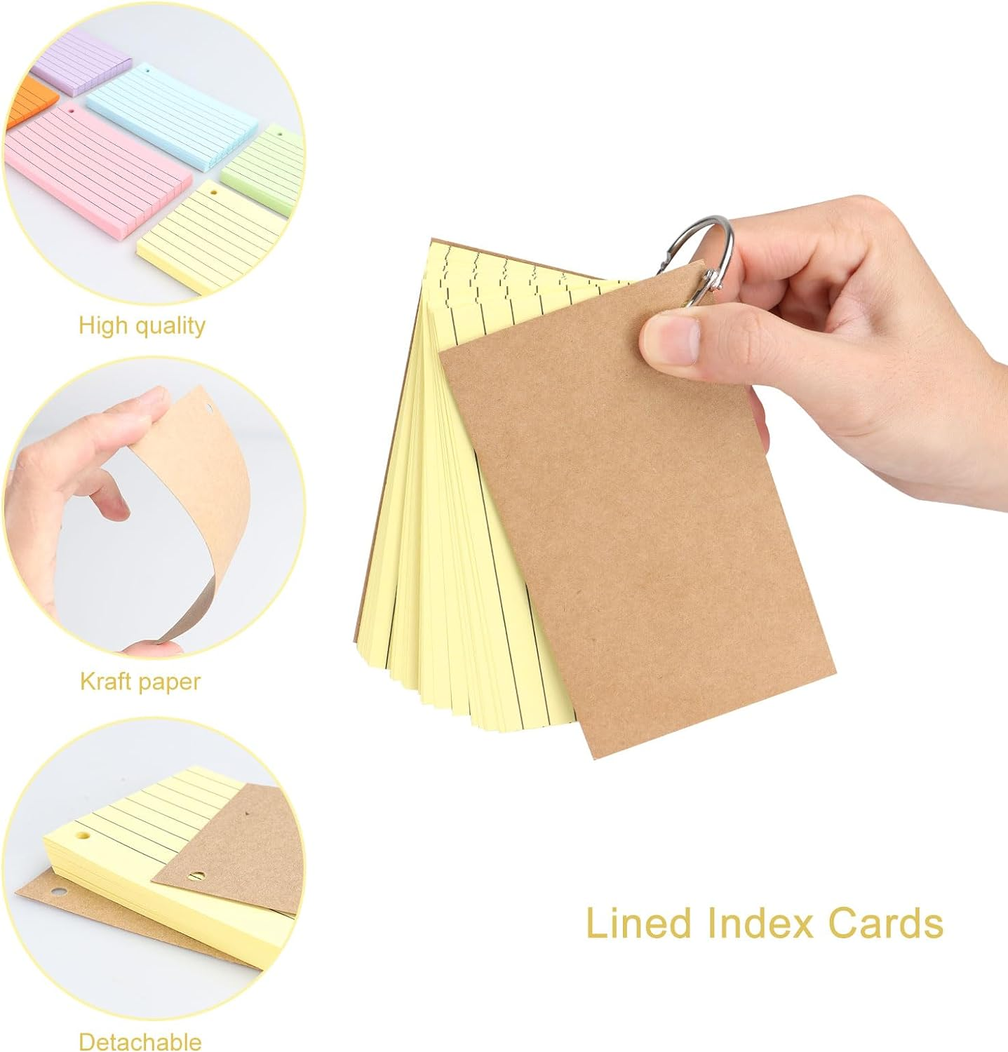 6 Pack Flash Cards 300 Pcs Index Cards Revision Coloured Card Mini Notepads with Binder Rings for Study Office Note Pads School Learning Memo