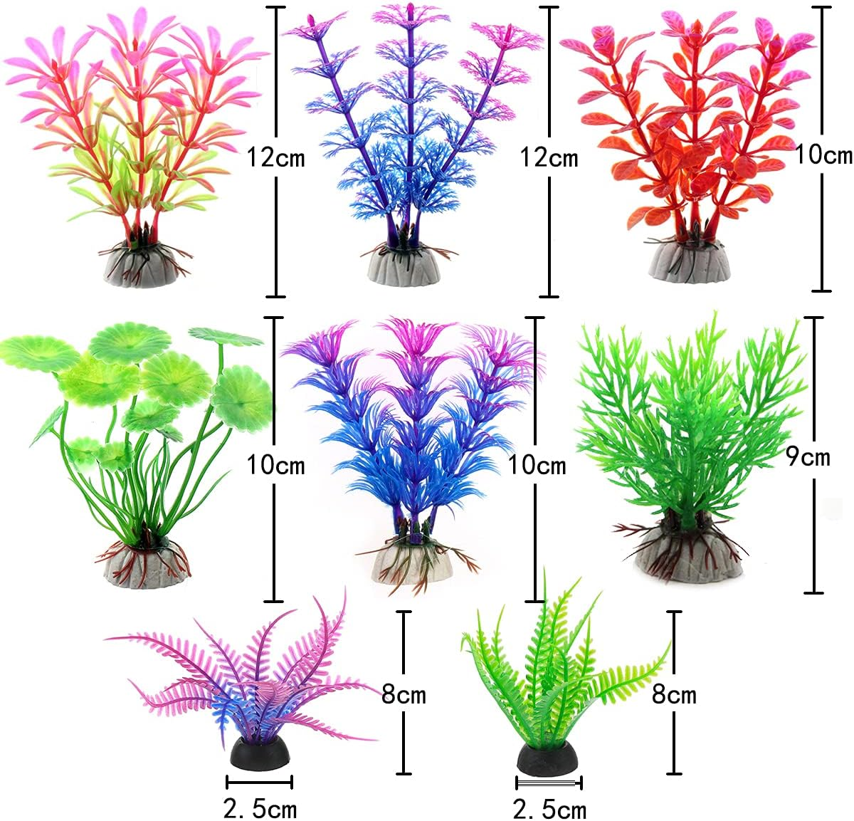 Fish Tank Plants, 8 PCS Aquarium Plants Decorations with Ceramic Base (About 10Cm) image number 1