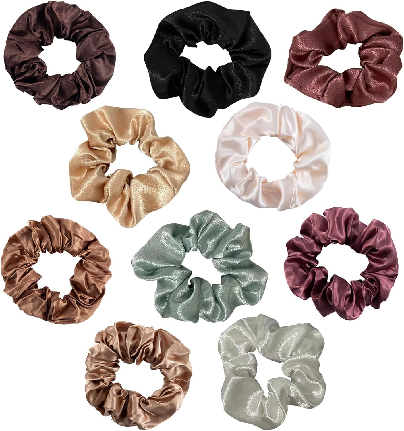 SSKHE 10PCS Hair Scrunchies Satin Scrunchies,Soft Hair Ties,Ponytail Holder Hair Accessories,Elastic Hair Bands,Premium Satin Softer Silk,Bobbles Hair Bands,Atin Scrunchies for Thick Thin Curly Hair image number 1