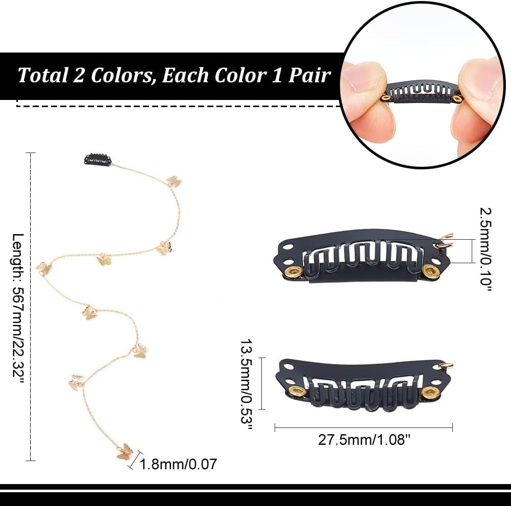 HOBBIESAY 2 Pairs 2 Colours Alloy Butterfly Braided Hair Chain Gold and Silver Butterfly Long Hair Links Long Tassel Weave Headbands Glitter Hair Extensions image number 1