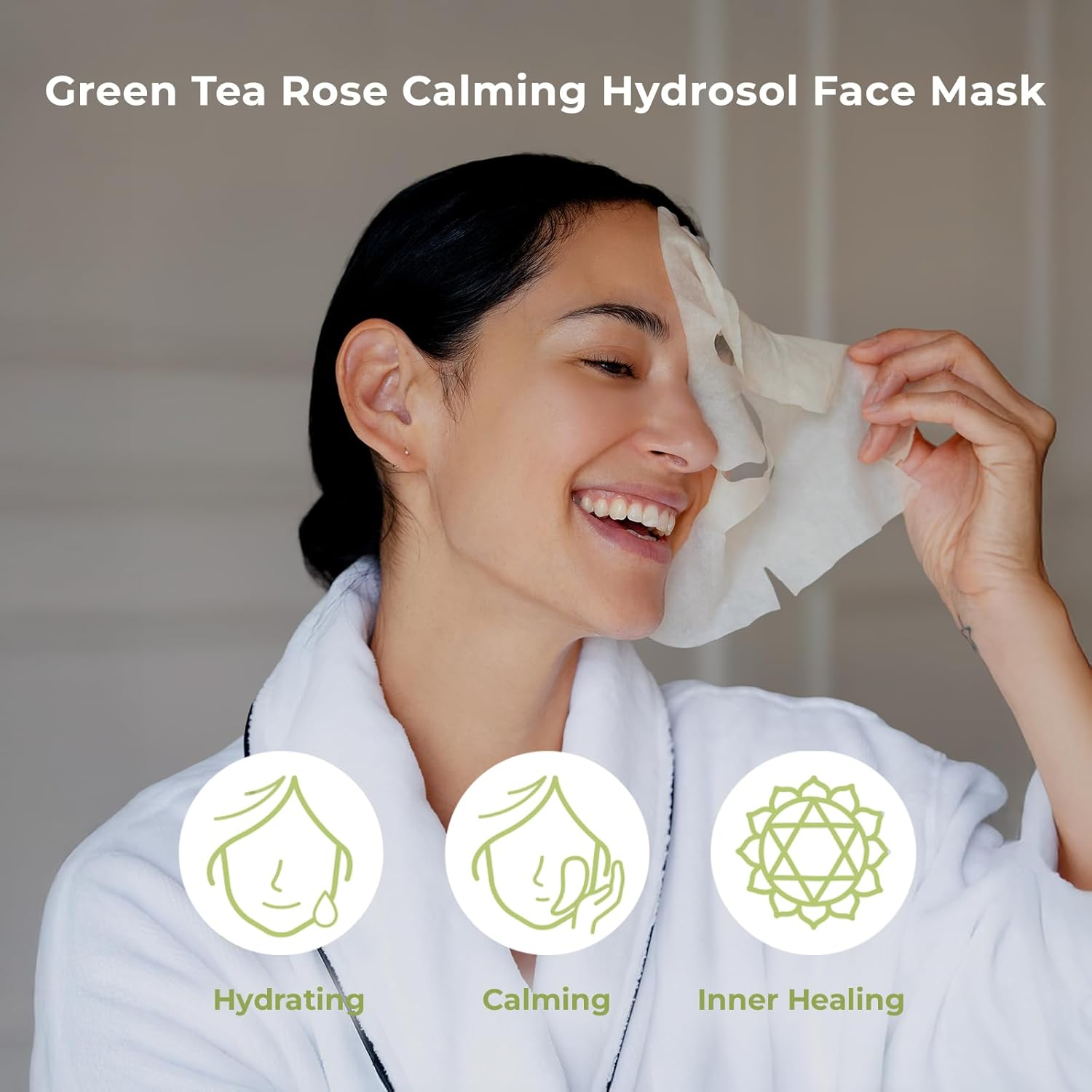 Inna Organic GREEN TEA ROSE SOOTHING HYDROSOL FACE MASK, Smoothing, Luxury Clean Beauty, Home SPA, Maskne Care, Certified Natural (3 Pcs) image number 5