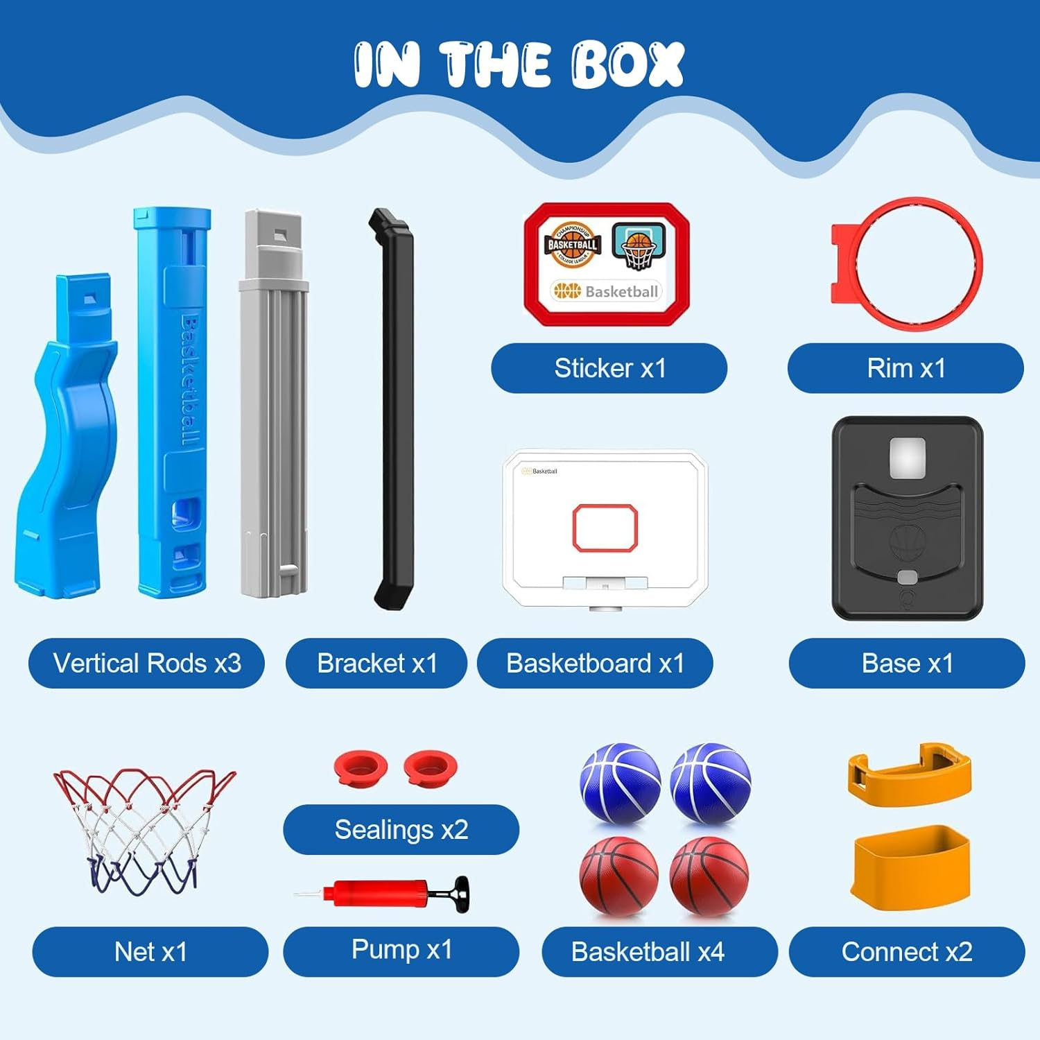 Toddler Basketball Hoop, Adjustable Height 2.3-4.5Ft Baby Basketball Goal Set with 4 Balls & Pump, Backyard Poolside Basketball Toy for Boys & Girls Birthday Gift image number 1