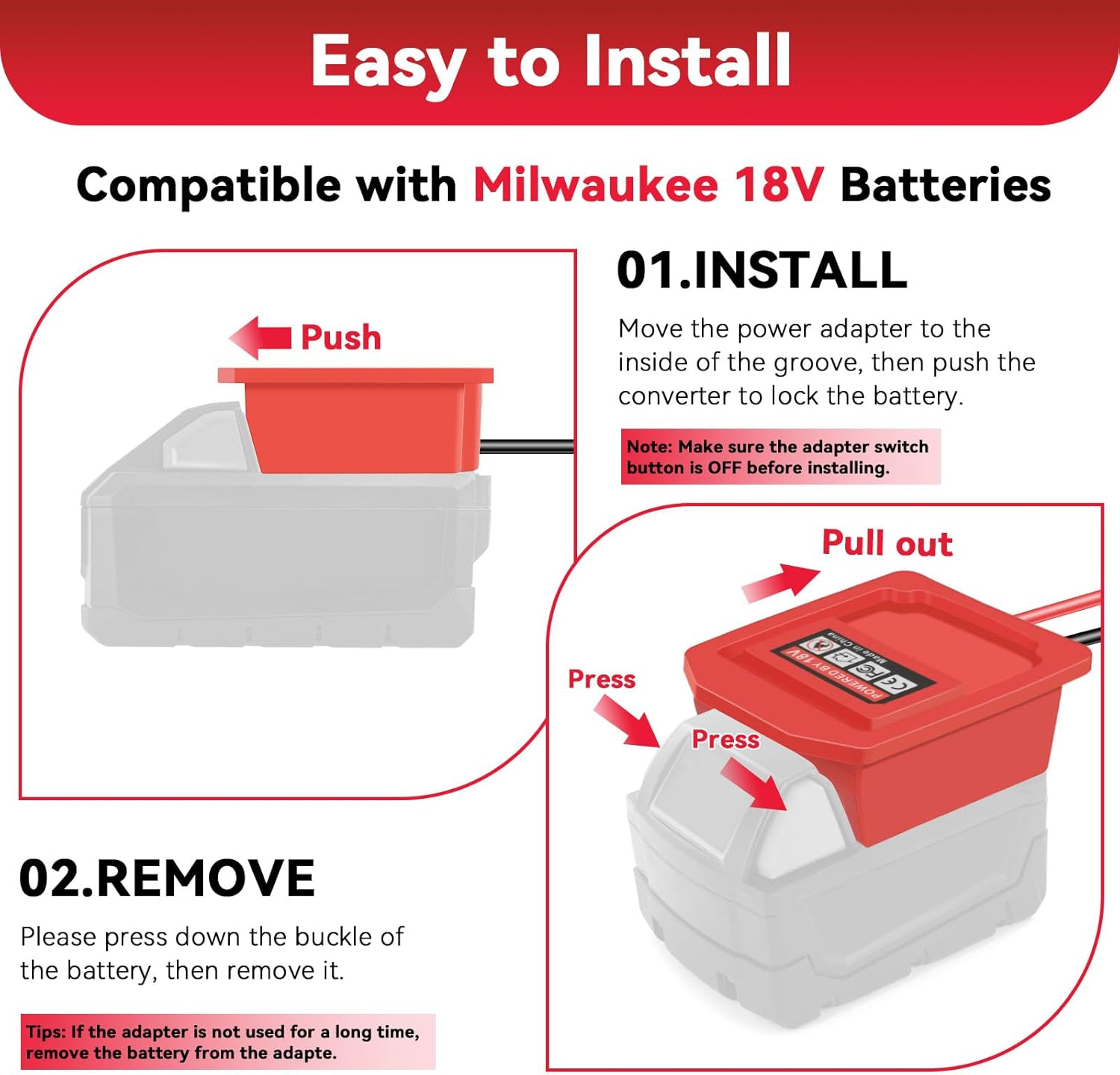 Car Jumper Cables for Milwaukee 18V M18 Batteries Car Jump Starter with Adapter Charger Cigarette Lighter Alligator Clip Fuse for Jump Starting Dead or Weak Cars Batteries (122CM) image number 4