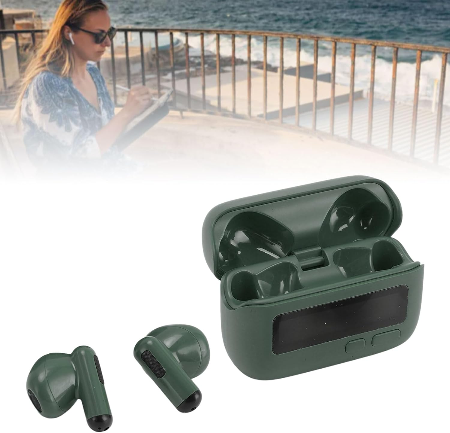 Unique Pager-Beeper Shaped Bluetooth 5.2 Earbuds, Wireless Retro Cute Earbuds, Portable ENC Noise Cancelling Earbuds for Sports Games Travel (Green) image number 3