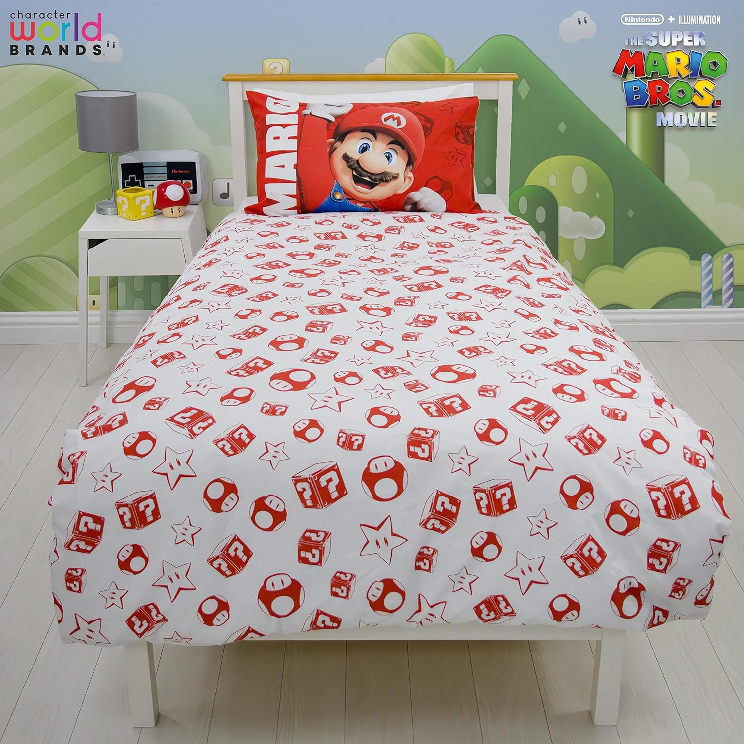 Character World Nintendo Super Mario Movie Official Single Childs Duvet Cover Set | Jump Design Reversible 2 Sided Bedding Including Matching Pillow Case Brands Single Bed Set | Polycotton image number 5