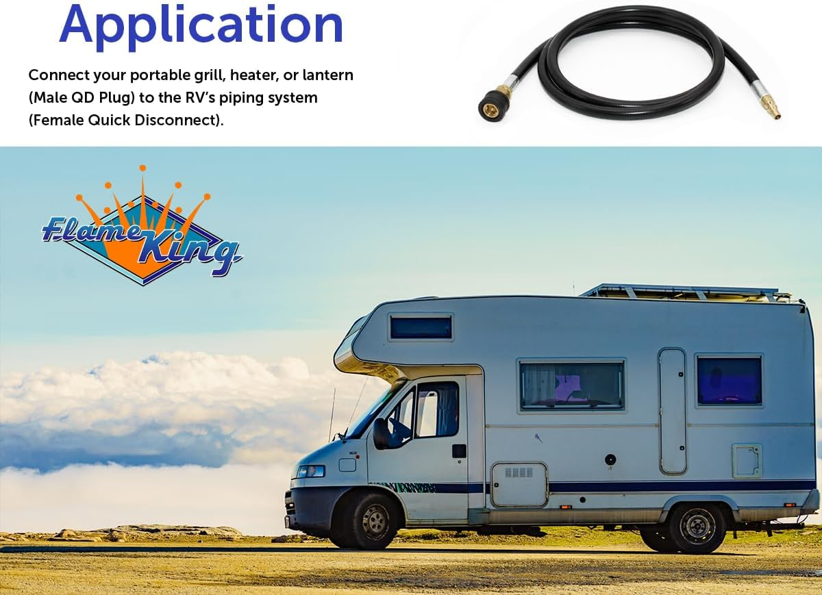 Flame King RV, Van, Trailer, Dual Quick Connect Hose, LP Gas Only, 72 Inch, 1/4 Inch ID - 100395-72 image number 5