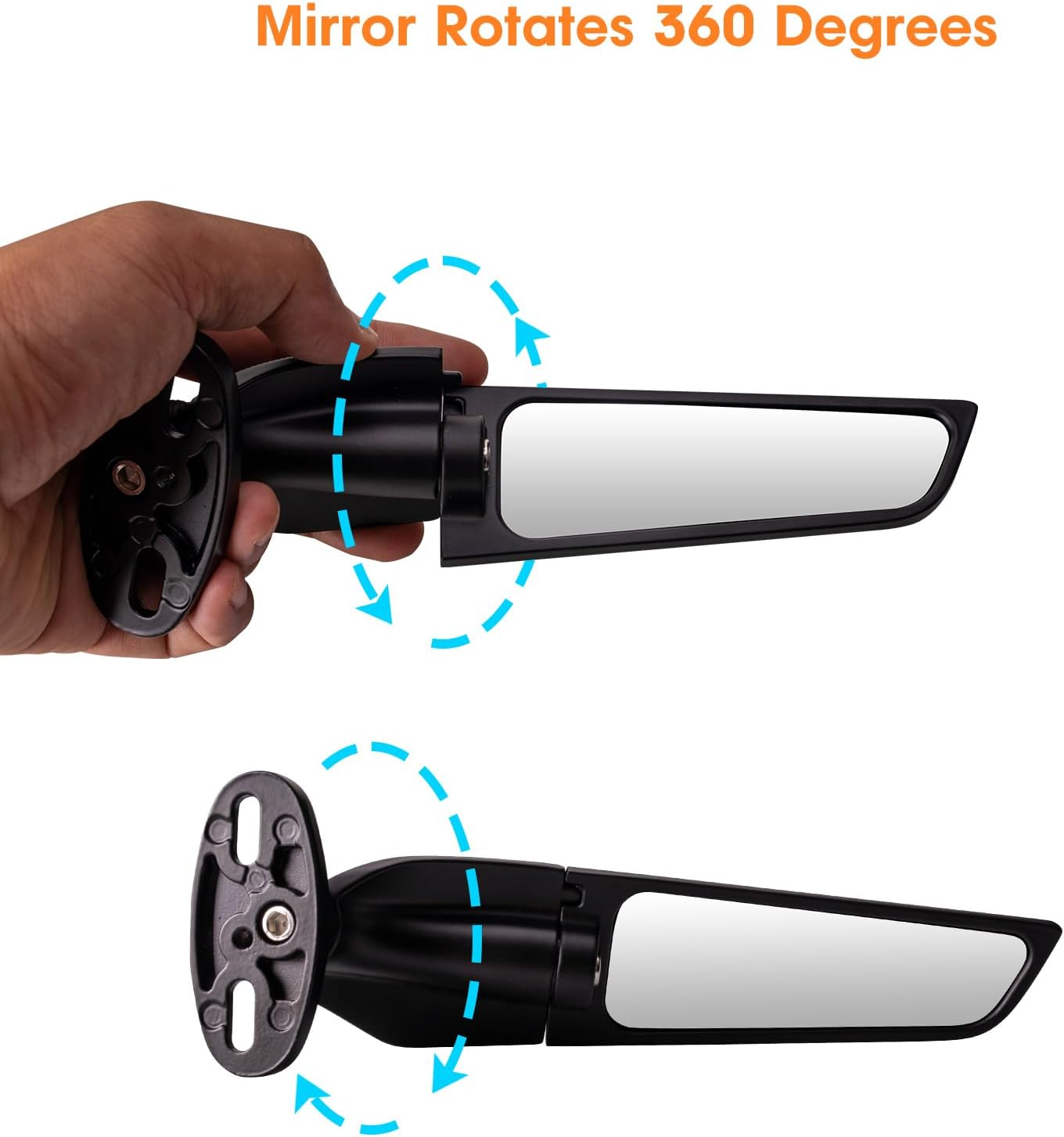 Racing Motorcycle Rear View Mirrors, 360&deg; Rotating Stealth Mirrors Compatible with Honda CBR300R CBR500R CBR600RR CBR1000RR, Kawasaki Ninja 300 400 650, Suzuki GSXR 600 750, Yamaha, Ducati image number 3