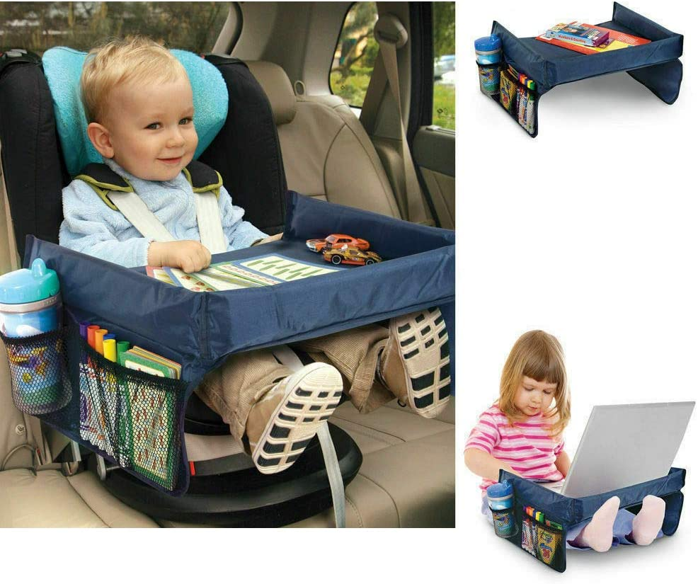 Portable Kids Car Play Tray and Travel Tray Activity Reading Drawing Board Table with Mesh Pockets, Cup Holder & Reinforced Drawing Board Table image number 1