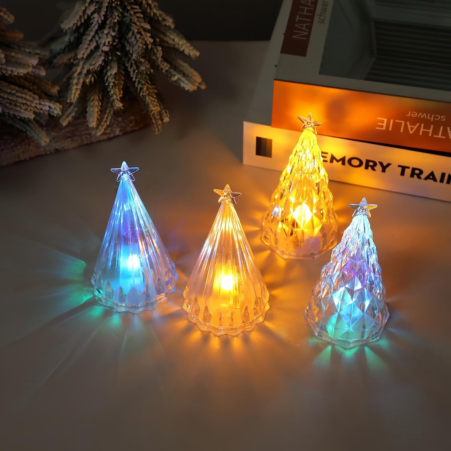 Pack of 4 Acrylic LED Christmas Trees, Coloured Luminous Christmas Trees, Lighting Christmas Tree Night Light, Christmas Lighting, Great Mood Light for Christmas, Christmas Decoration image number 2