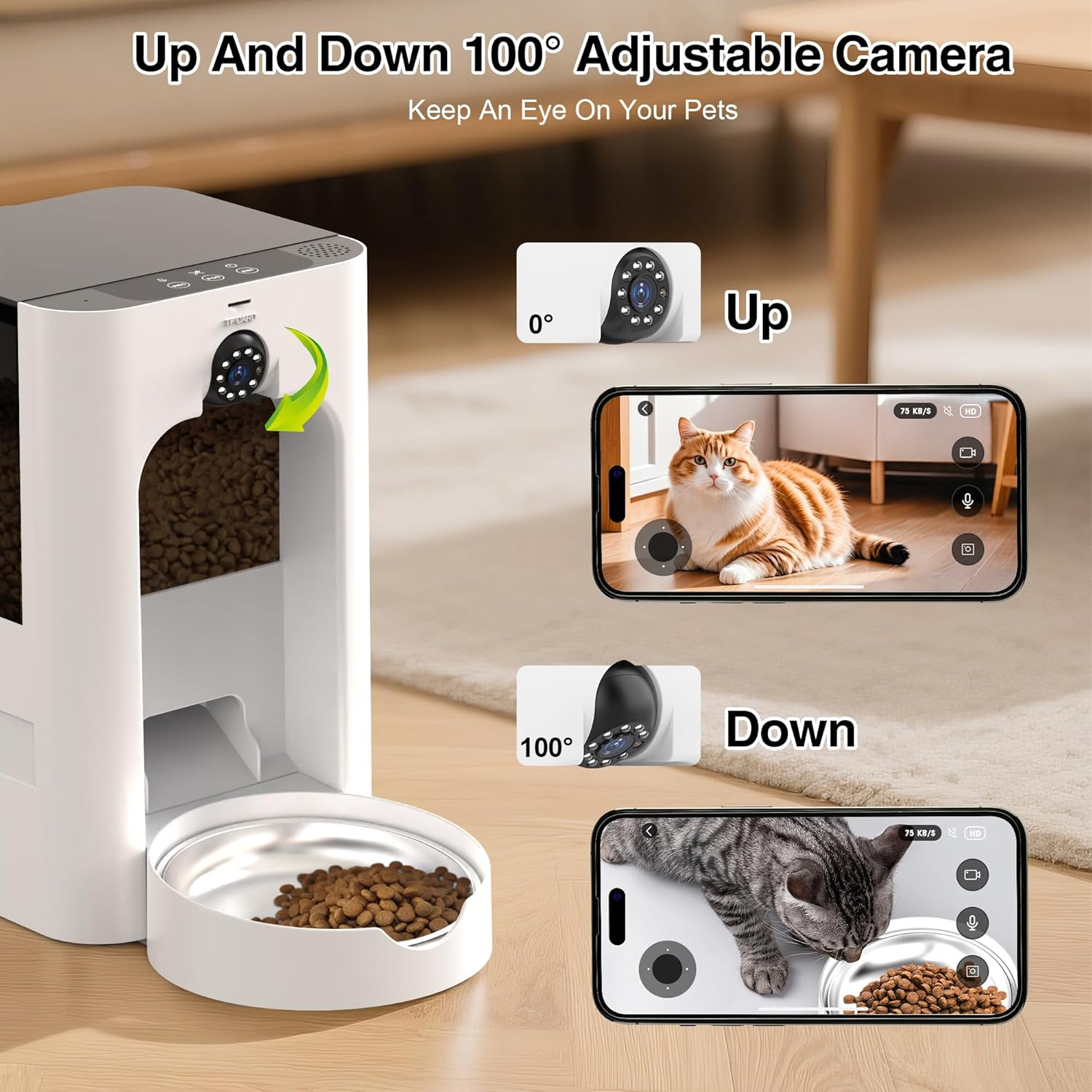 Advwin 5L Automatic Feeder with Camera for Cat & Dog, 5G Wifi Pet Smart Food Dispenser with Laser Teaser, Night Vision, 1080P HD Video, 15S Voice Recorder, Low Food & Motion/Sound Alerts image number 5