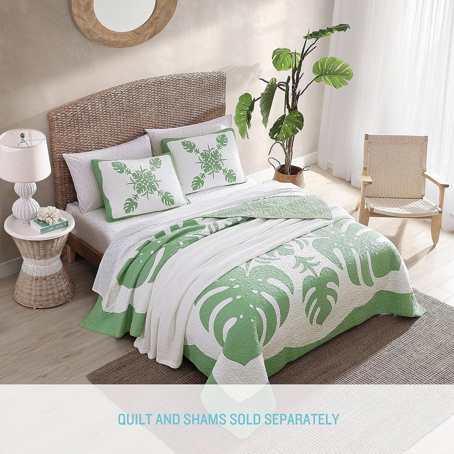 Tommy Bahama - Standard Sham, Cotton Bedding with Envelope Closure, Breathable Home Decor (Molokai Green, 21X27) image number 1
