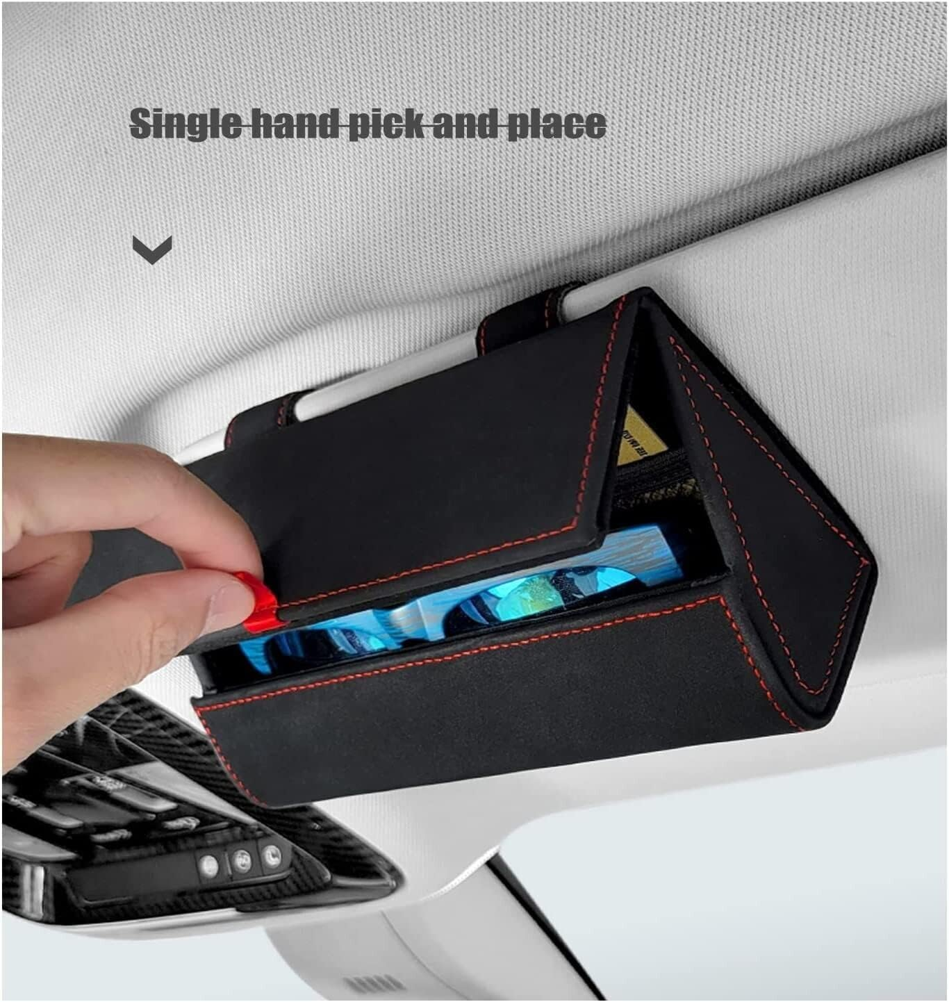 BOOC Soft Suede Car Sun Visor Glasses Case,Bigger Space Magnetic Ticket Card Sunglasses Storage Box Glasses Holder Compatible with Universal Vehicle Accessories image number 3
