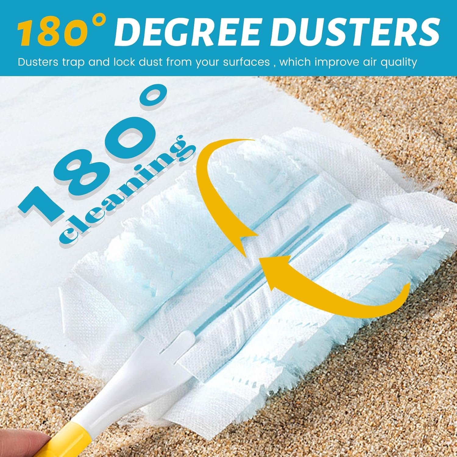 100PCS Duster Refills, 180&deg;Duster Pads with Dusters Handle, Disposable Dusters, Cleaning Supplies for Housekeeping, Dusting Tools image number 5