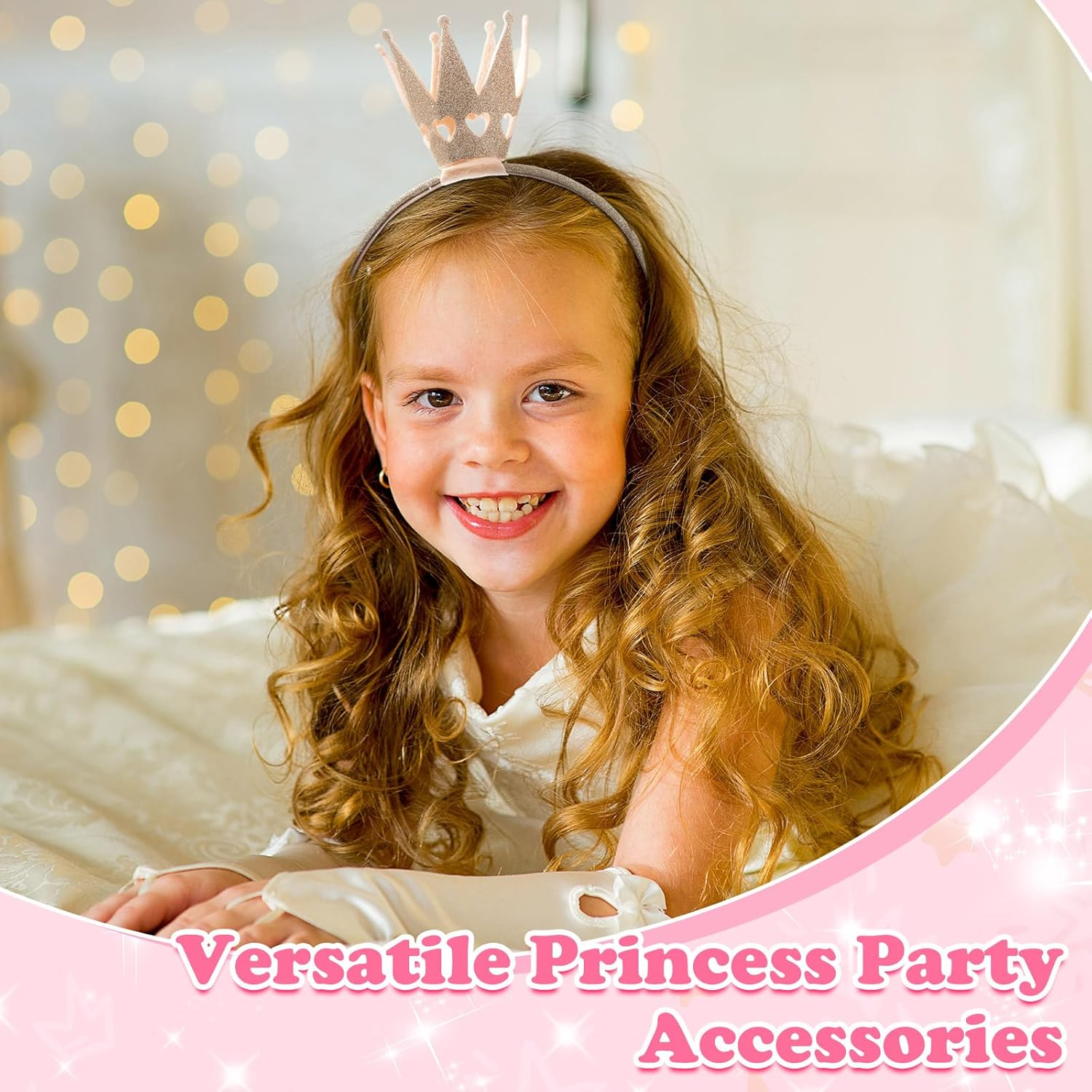 Juexica 12 Packs Princess Crown Headband Glitter Headbands Princess Favors Tiaras Princess Decorations for Girls image number 5