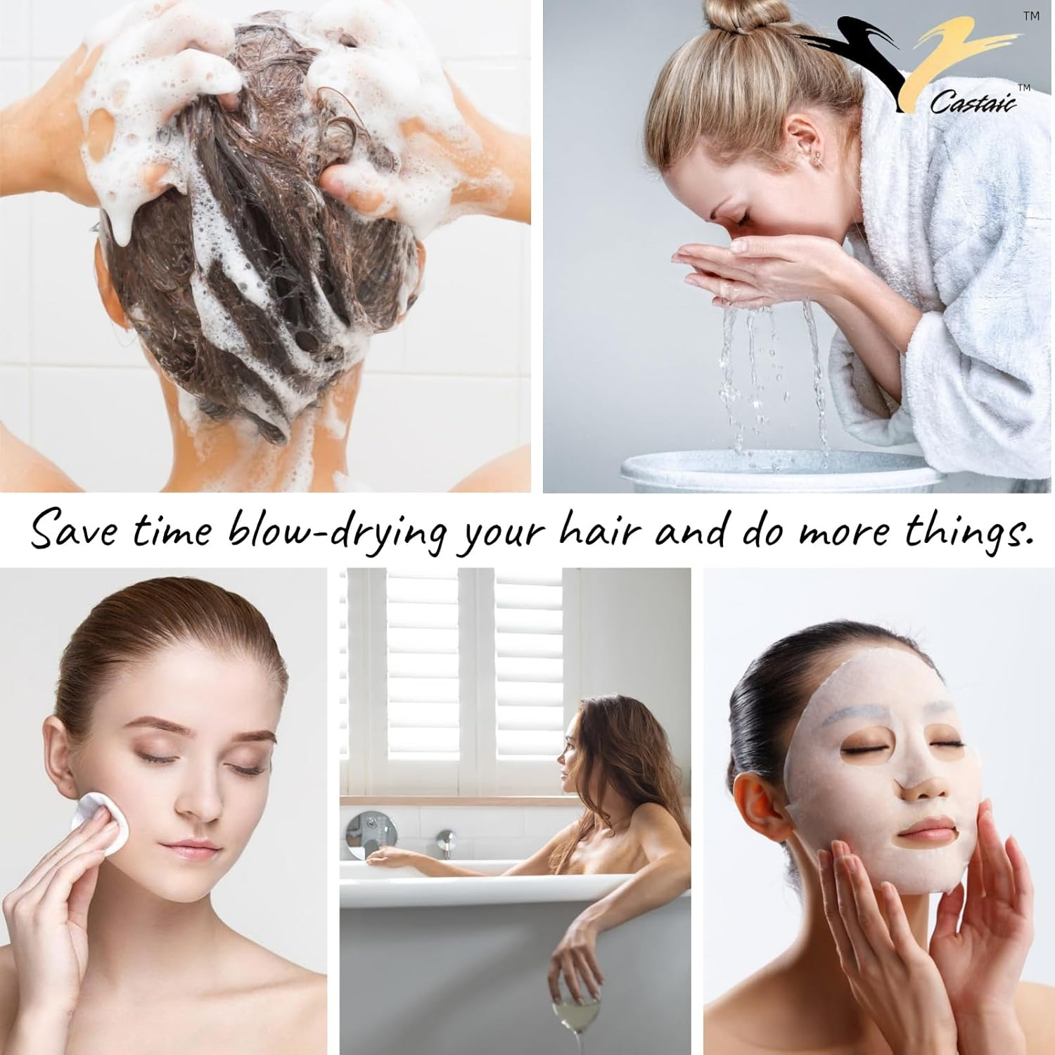 Castaic 3Pcs Microfiber Hair Towel Wrap, Hair Drying Towel with Button Design for Curly, Long & Thick Hair anti Frizz, Super Absorbent Twist Turban for Women (Gray+Pink+Blue) image number 4