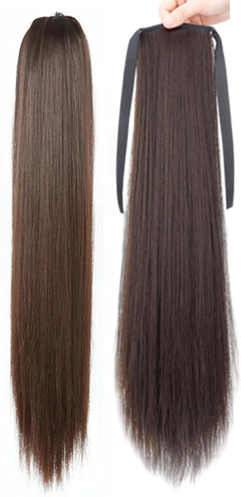 20 Inches Strap Ponytail Wig,Long Straight Fake Pony Tail Natural Fake Ponytails Piece (Dark Brown) image number 6