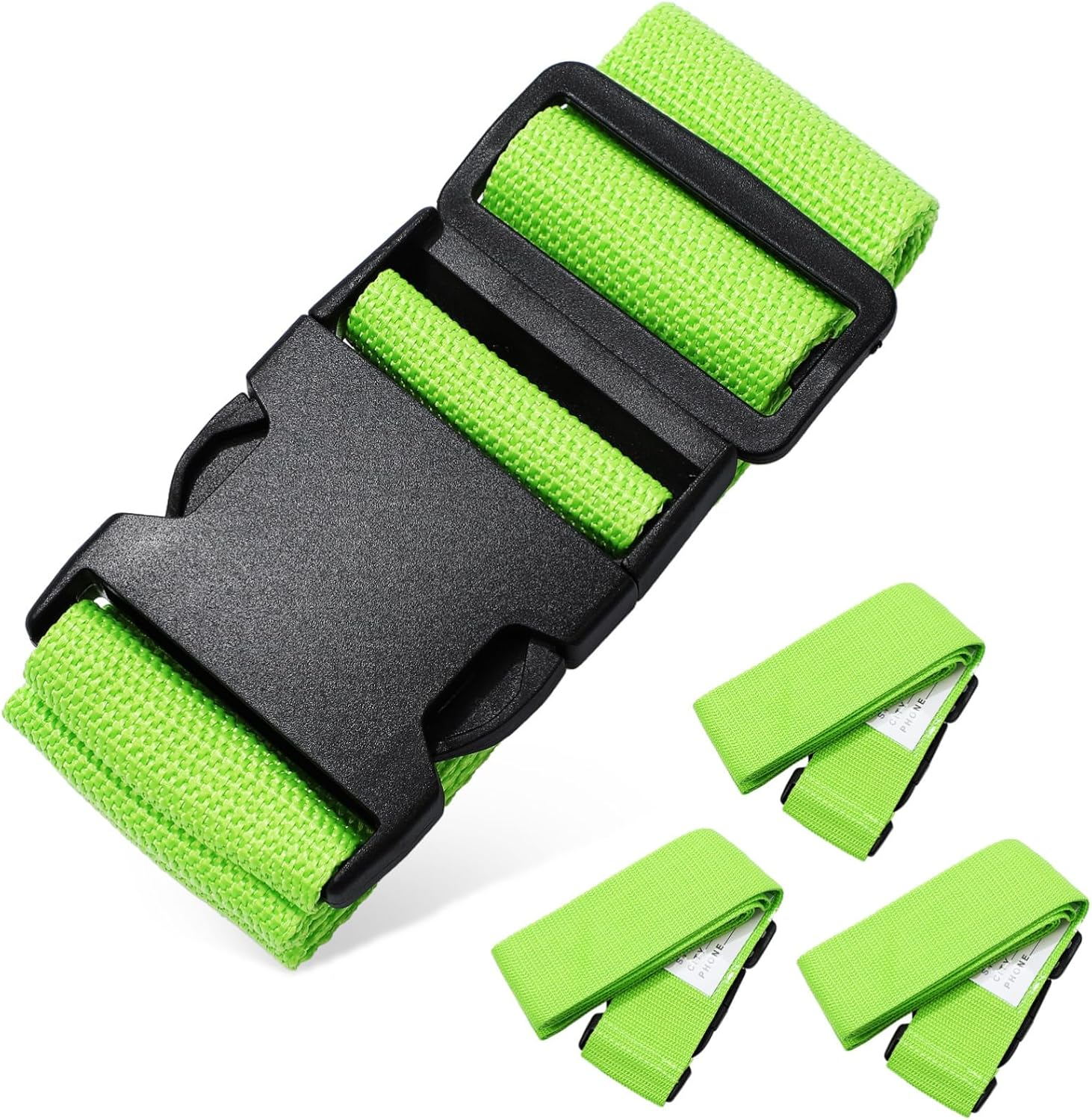 MINAOLULUS 4Pcs Adjustable Fluorescent Green Luggage Straps with High Strength Tear Resistant Suitcase Wraps for Secure Travel Visible to Prevent Accidental Opening image number 6