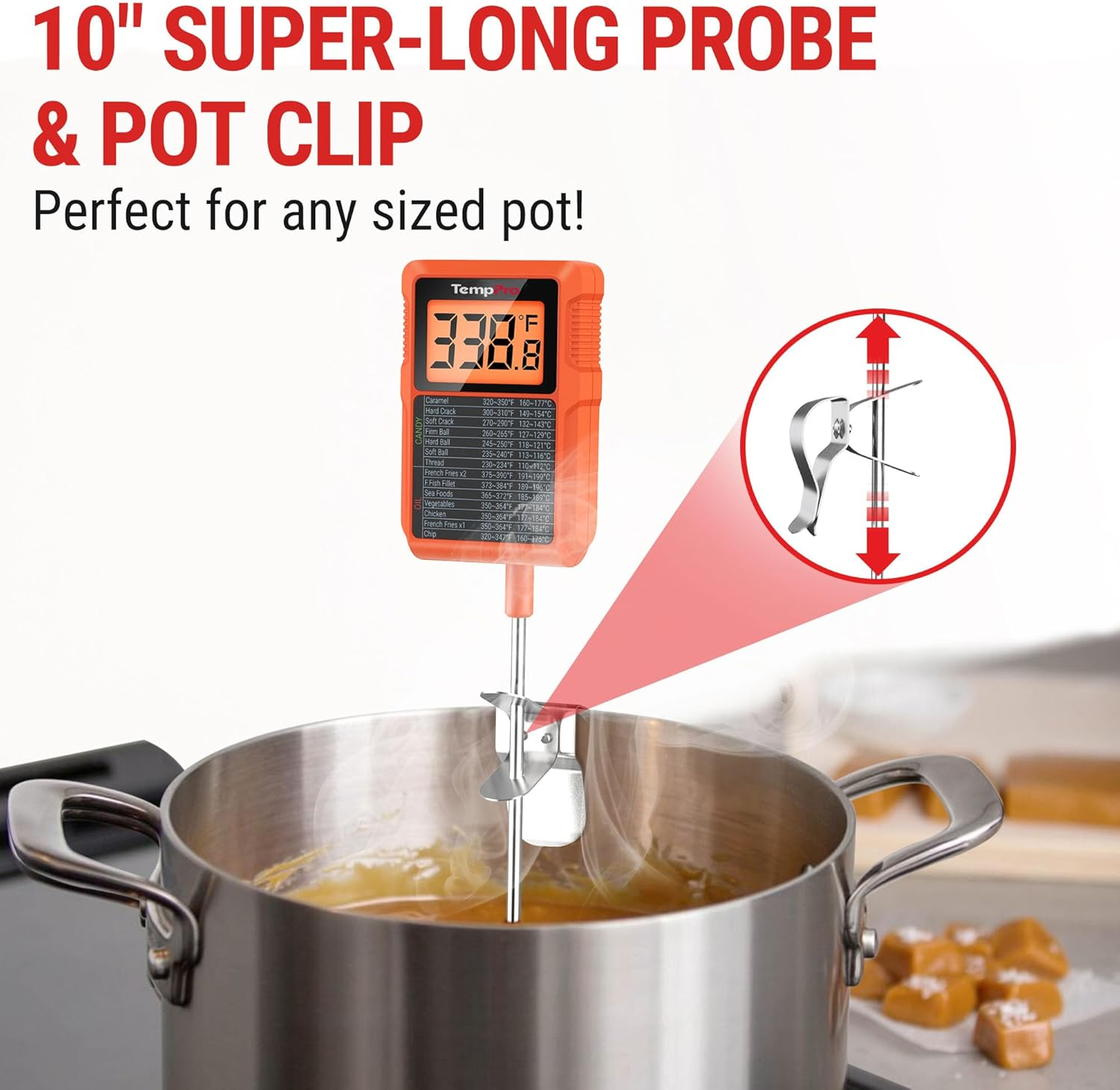 Temppro TP510 Waterproof Digital Candy Thermometer with Pot Clip, 8" Long Probe Instant Read Food Cooking Meat Thermometer for Grilling Smoker BBQ Deep Fry Oil Thermometer(Previously Thermopro) image number 3
