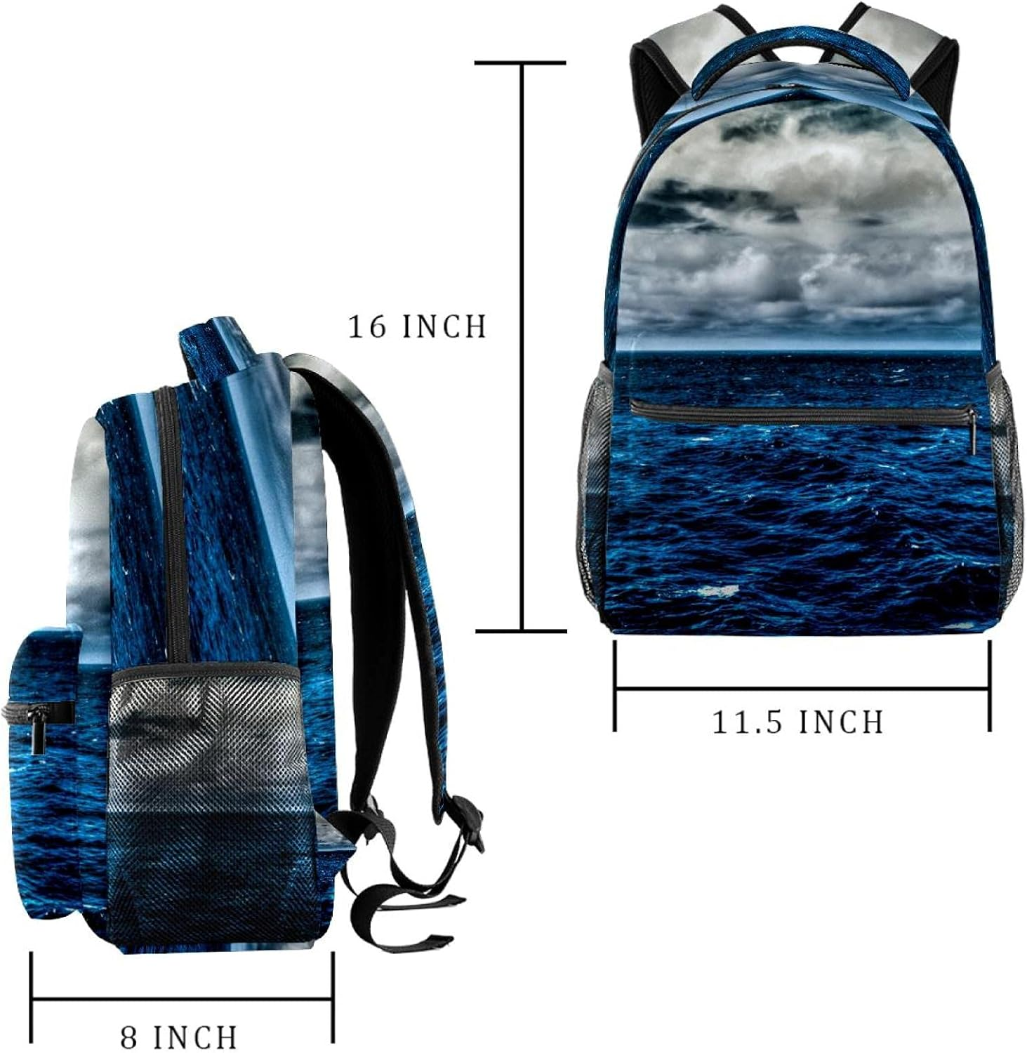 Clouds over Blue Ocean Backpack Students Shoulder Bags Travel Bag College School Tote Backpacks image number 2