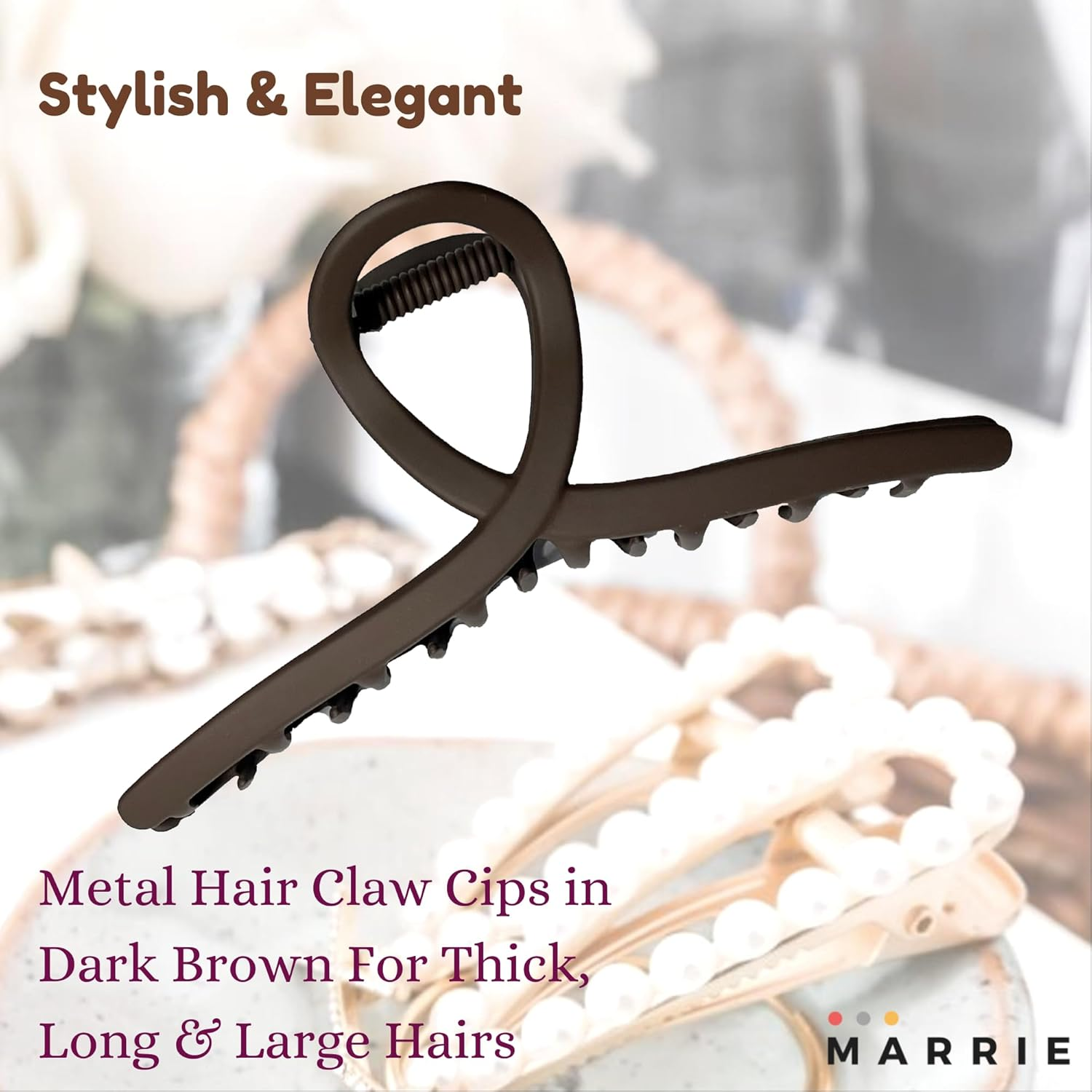 Hair Clips Large Metal Hair Claw Clips Strong Hold Vintage Shark Claw Clips Clamp Hair Accessories for Women Girls Thin Thick Hairs (Dark Brown X 2) - Gold,Silver image number 6
