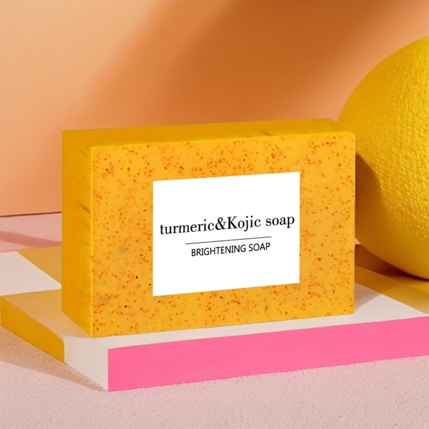RUNQHUI Brightening Kojic Acid Turmeric Lemon Soap Bar for Dark Spots & Even Skin Tone, Gentle Exfoliating Body Soap for Oily Skin, Daily Face and Body Wash Yellow One Size - Yellow 3Pcs image number 3