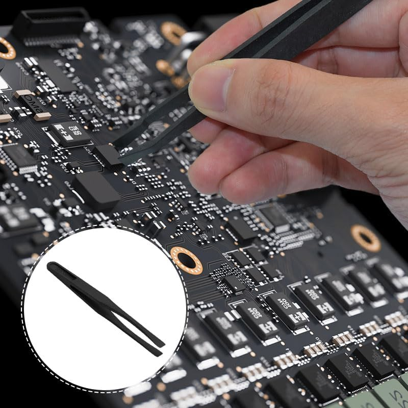 Plastic Tweezer Anti-Static Precision Flat Tip for Jewelry Making DIY Beauty Electronics Repair Tool Black 3 Pieces image number 1