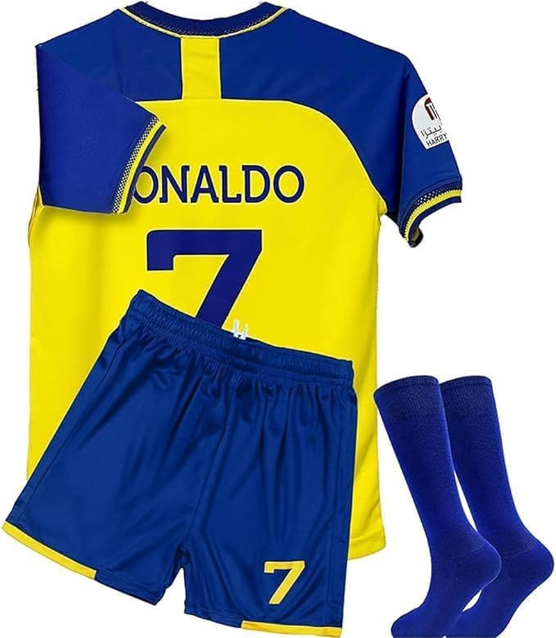 Soccer Jerseys #7 Kid Jersey #7 Jersey Youth Kid Soccer Jersey, T-Shirt Trunks Socks (Yellow)
