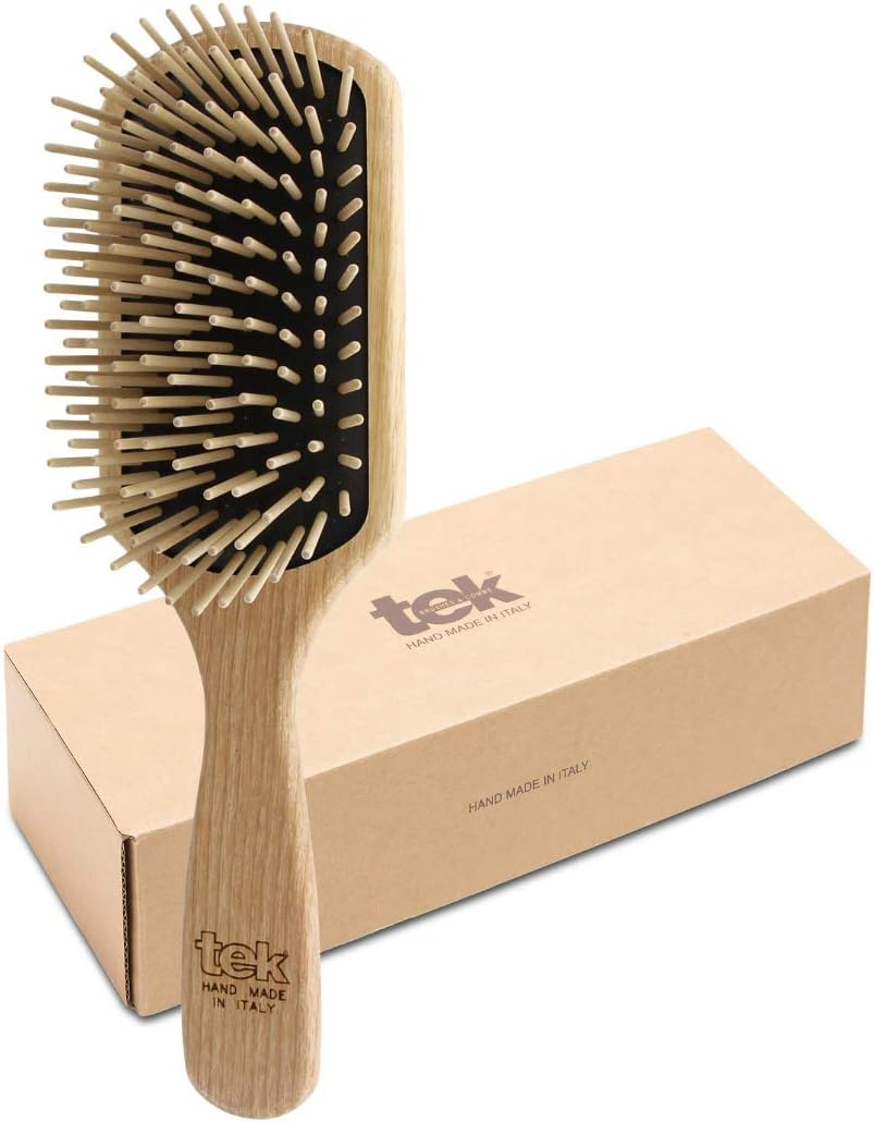 Big Rectangular Paddle Ash Wood Brush with Long Pins - Natural - Tek image number 5