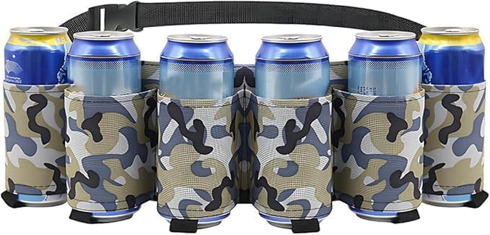Linyongc 1Pc Portable Beer Holder Belt, 6 Cans, Multicolour Camouflage, Waist Pack, Can Holder