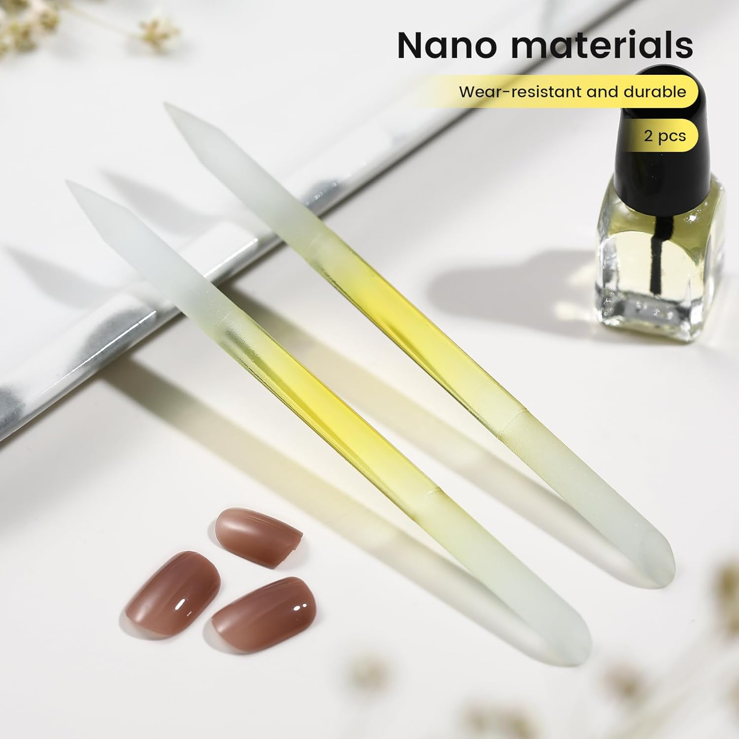 BEZOX 2 Pieces Glass Cuticle Pusher - Double Ended Manicure Sticks - Premium Glass Manicure Tools - Fingertip File for Callus and Dry Skin, Nail Shaper