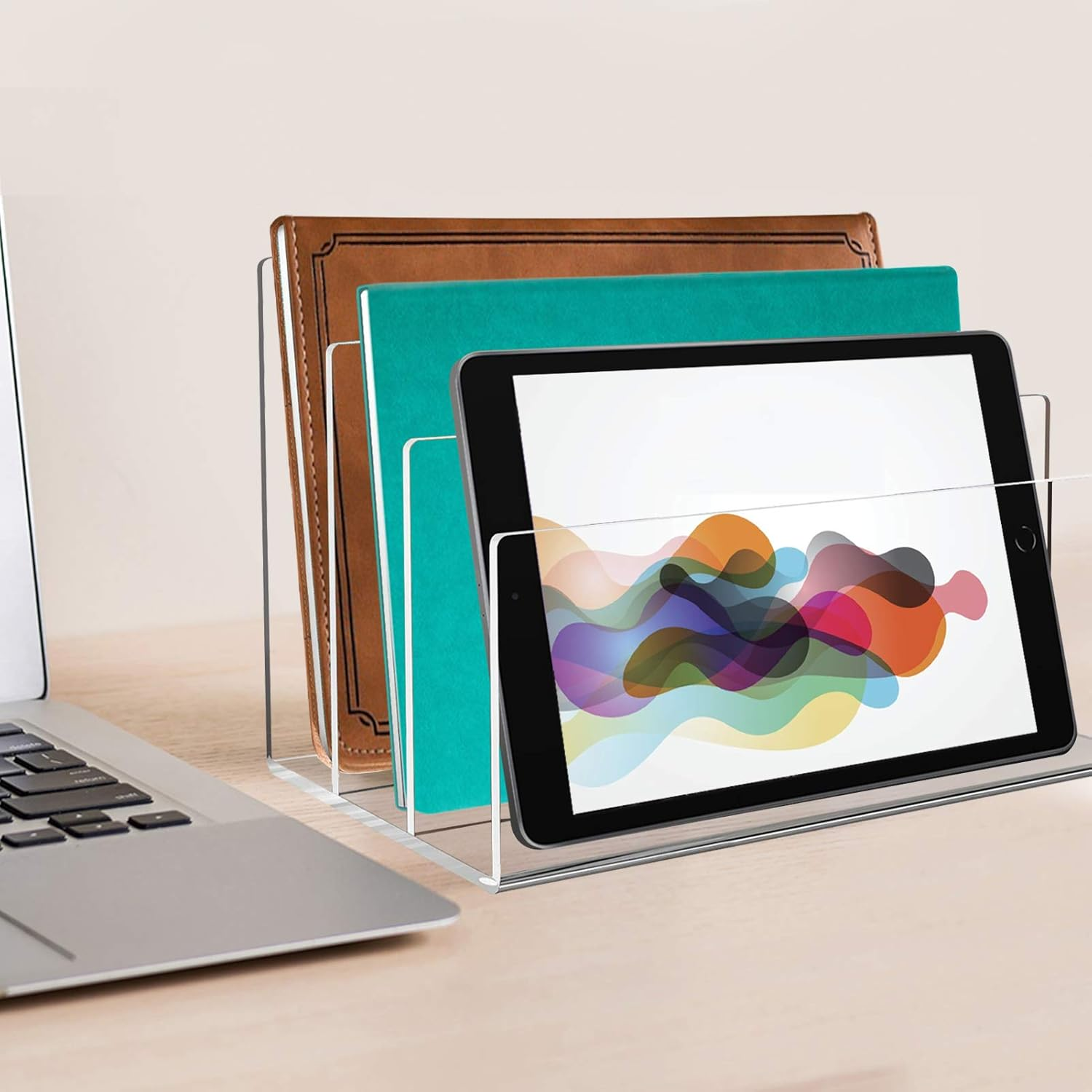 Tasybox Acrylic File Holder, Clear File Sorter Desk File Organizer 3 Sections Office Desktop Rack 9" X 6.5" X 6.5" image number 3