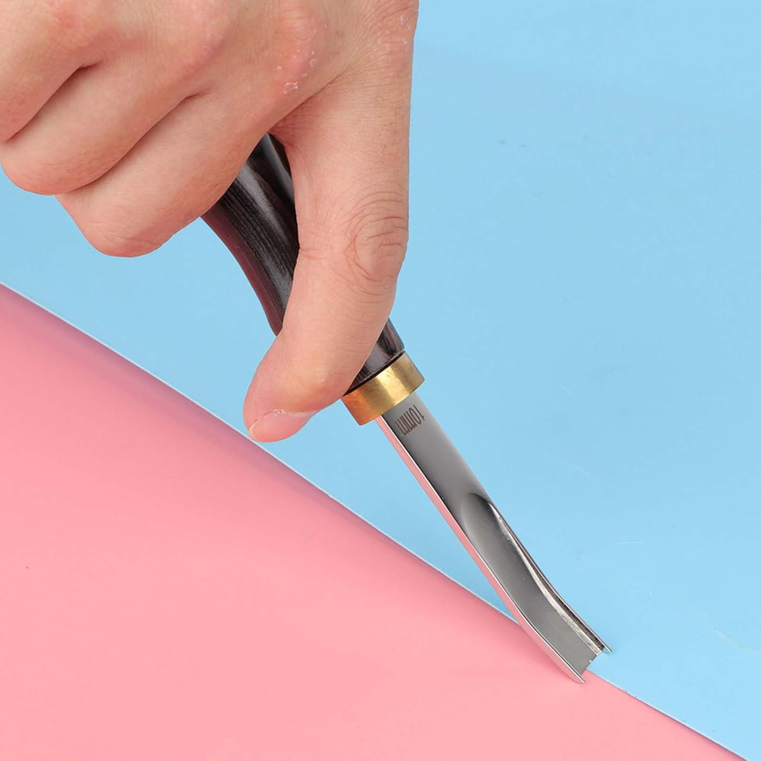 4Mm 6Mm 8Mm and 10Mm Leather Edger Steel Skiving Craft Tool Wood Handle for Leather Beveling Cutting Lightweight and Portable with Shovel Head (Black 10Mm) image number 3