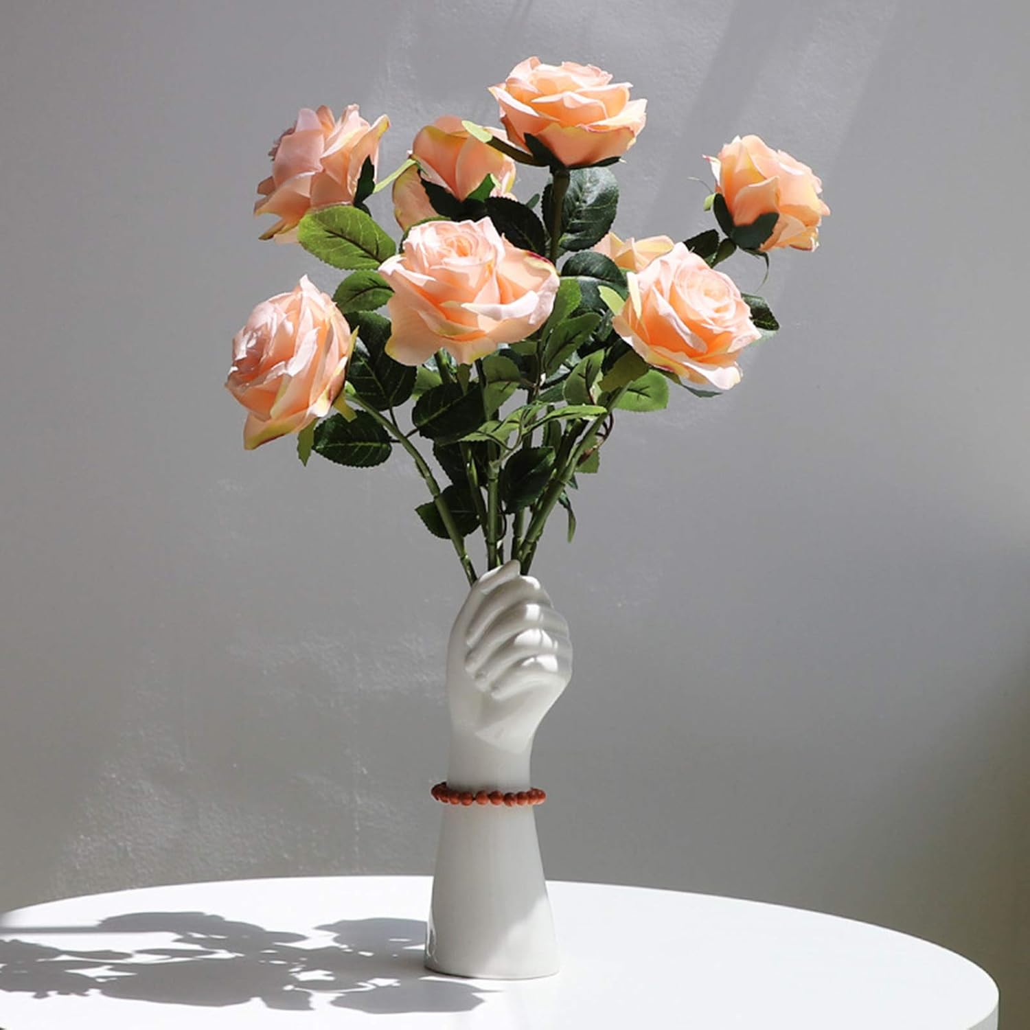 9 Inch Modern Art Ceramic Flower Vase Hand Holding Plants Flower Container, Tabletop White Arm Vase for Home Office Decoration image number 2