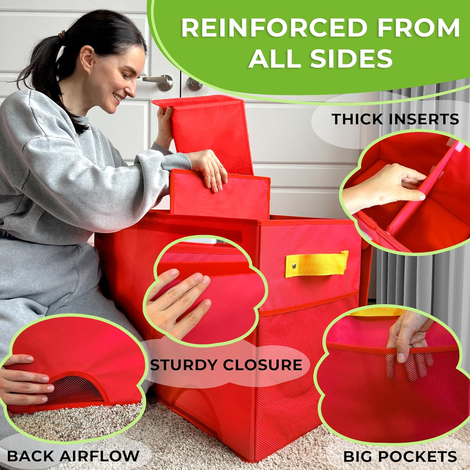 QUOKKA Toy Storage Box for Boys and Girls - 24.8X16.1X13 in Dino Toy Chest Organizer for Kids | Collapsible | Handles | Flip-Top Lids | Fabric Foldable Bin for Playroom - Nursery Room Organization image number 2