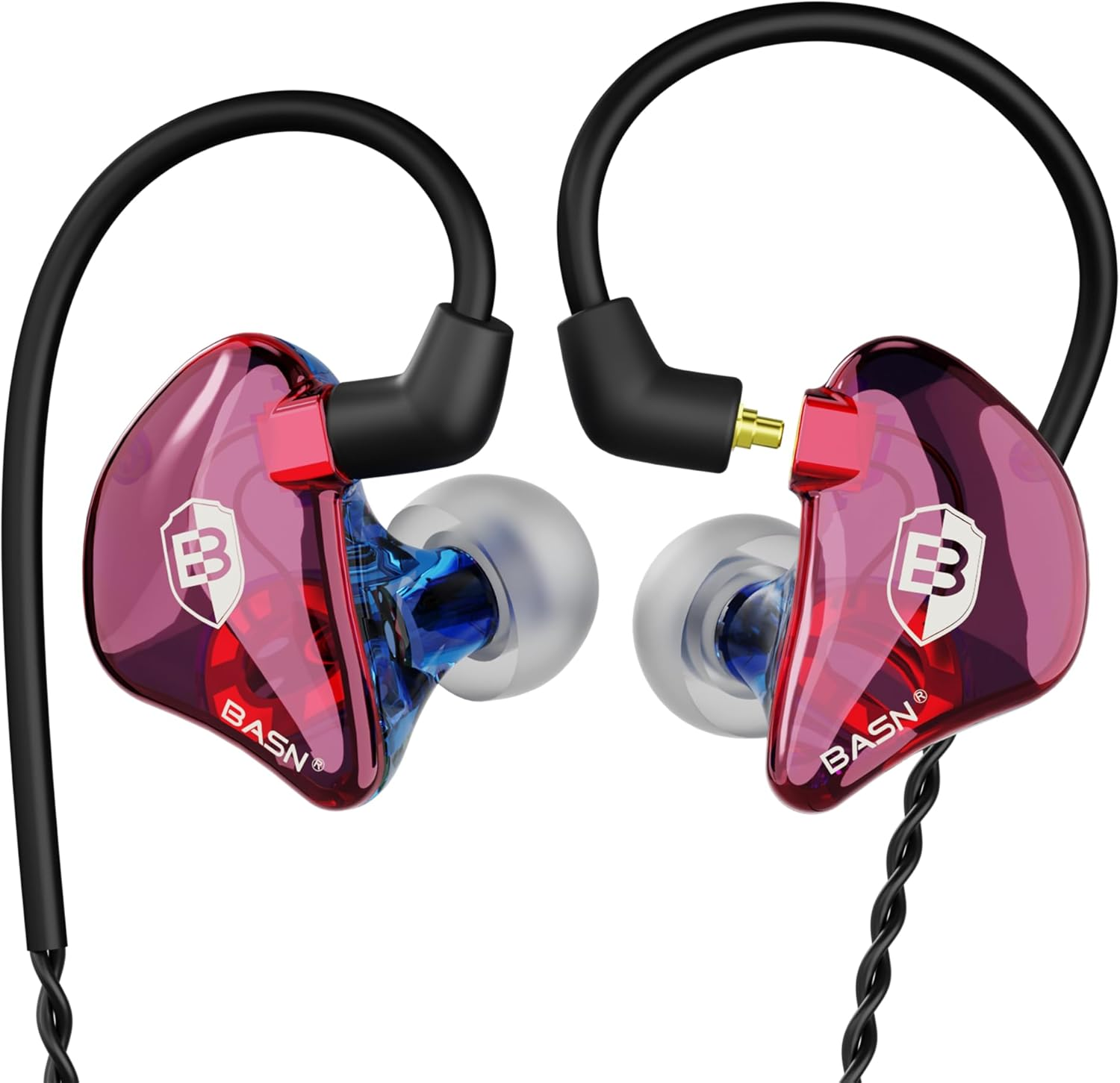 BASN Bsinger in Ear Monitors Wired Earphones with Noise Isolation, Dual Dynamic Drivers High Definition Iems with MMCX Detachable Cable for Musicians Drummers Singers(Blue)