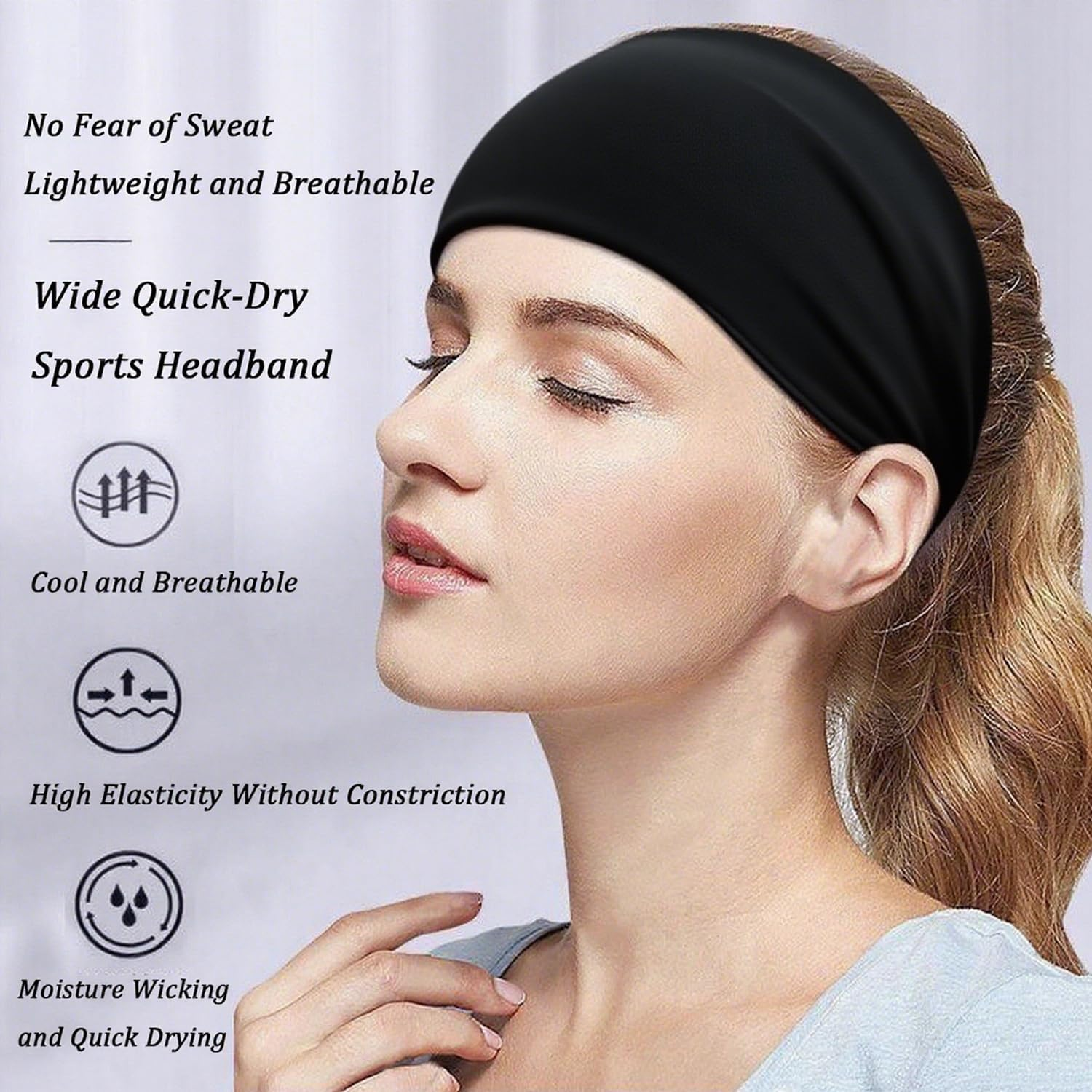 Headbands for Women, Elastic Non-Slip Exercise Headbands Sweat-Wicking for Yoga, Fitness, Tennis & Running Sports