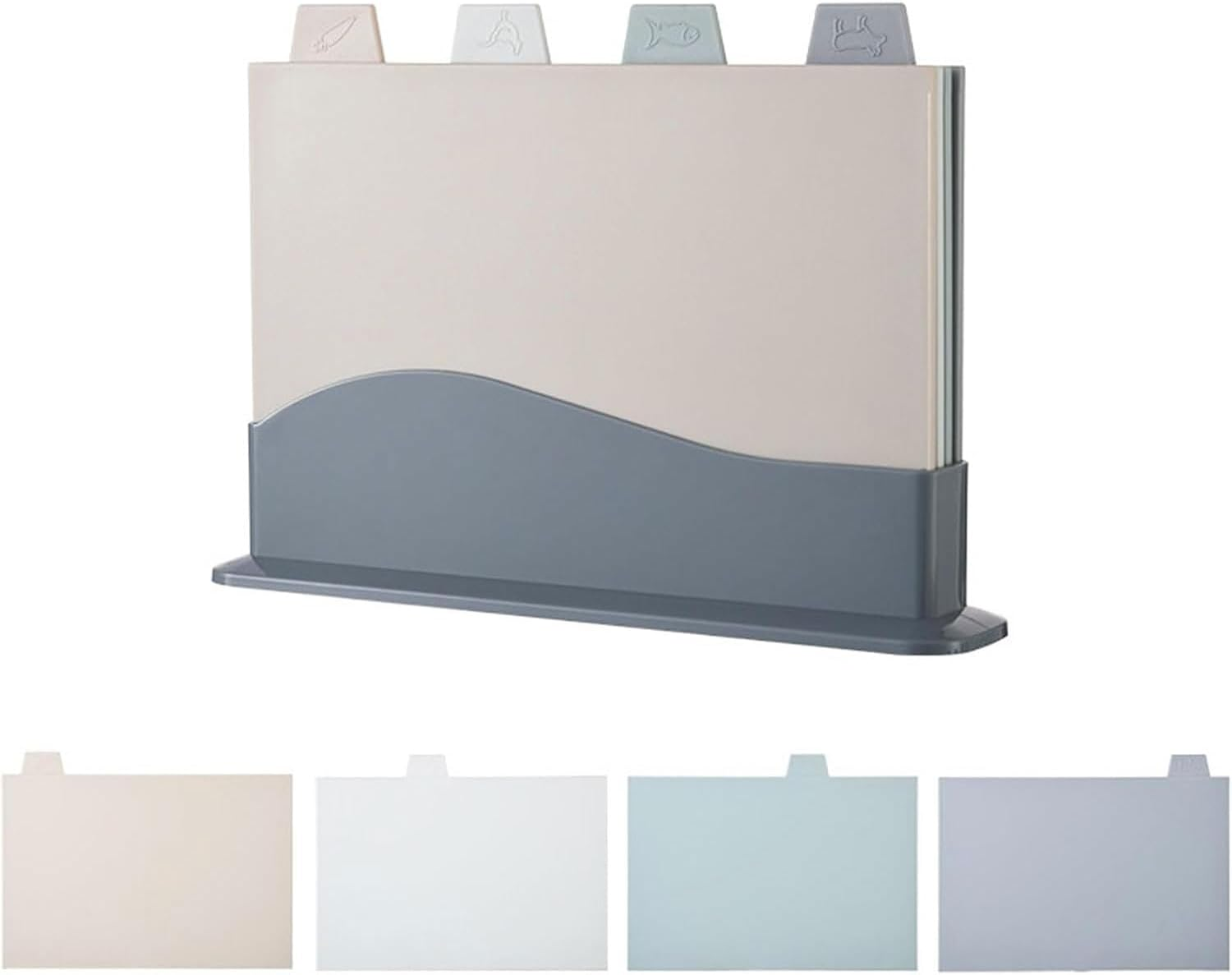 Chopping Board Set, 4Pcs Plastic Chopping Board with Storage Stand, Reversible Cutting Boards with Food Icons for Preparation of Vegetables, Meats image number 4