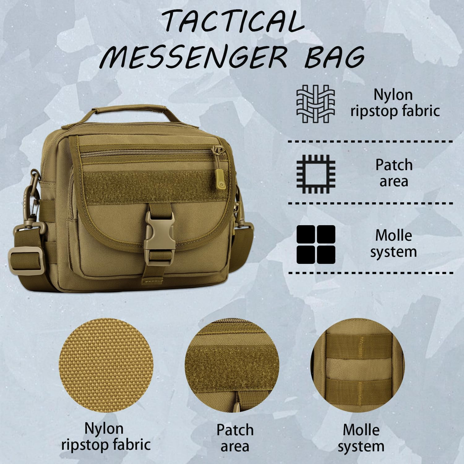 Protector plus Tactical Messenger Bag Men Small Military MOLLE Crossbody Pack (Patch Included) - Brown image number 4