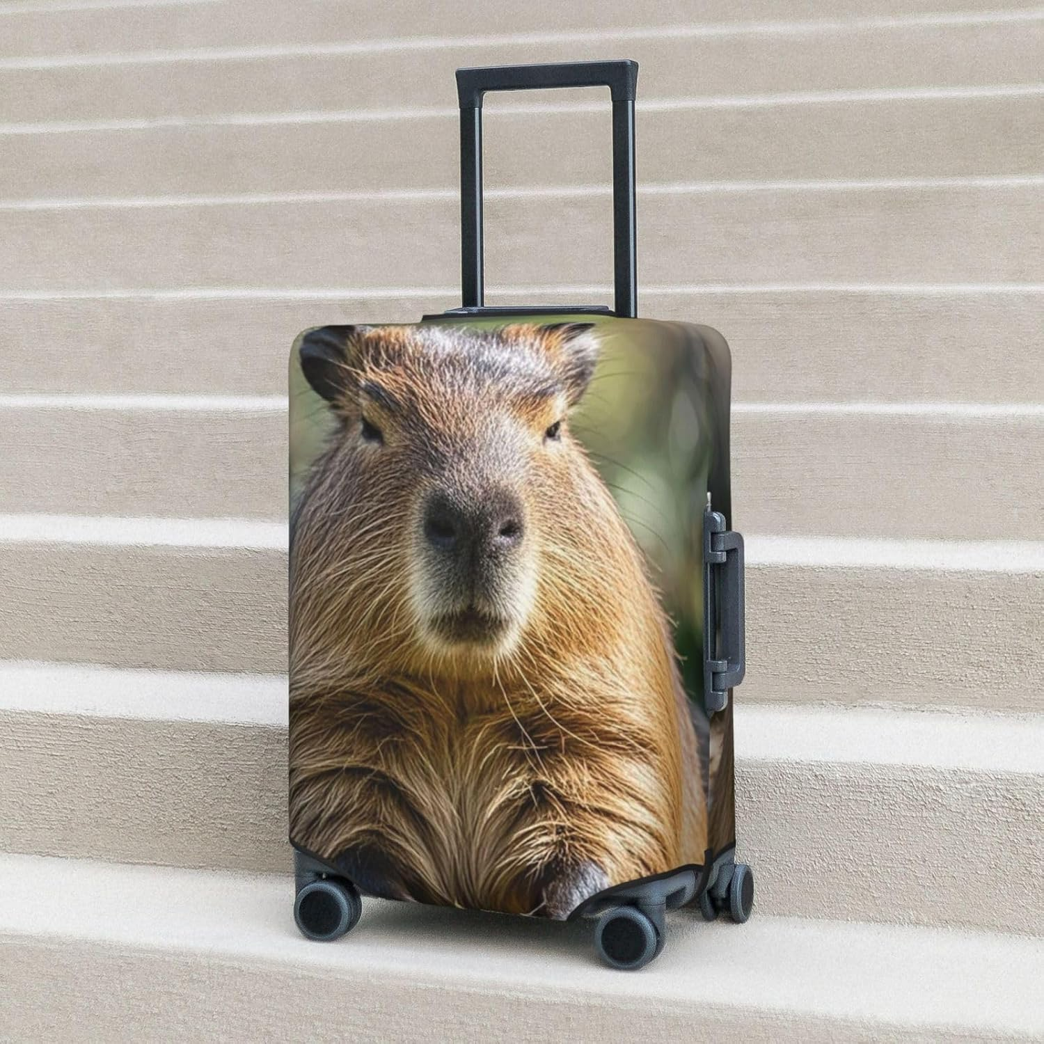 STVYUKL Capybara with Eyes Closed (2) Luggage Cover Personalized Elastic Washable Suitcase Cover Luggage Protector Auti-Scratch Suitcase Case Protector Fits 18-32 Inch Luggage, Black, X-Large image number 6