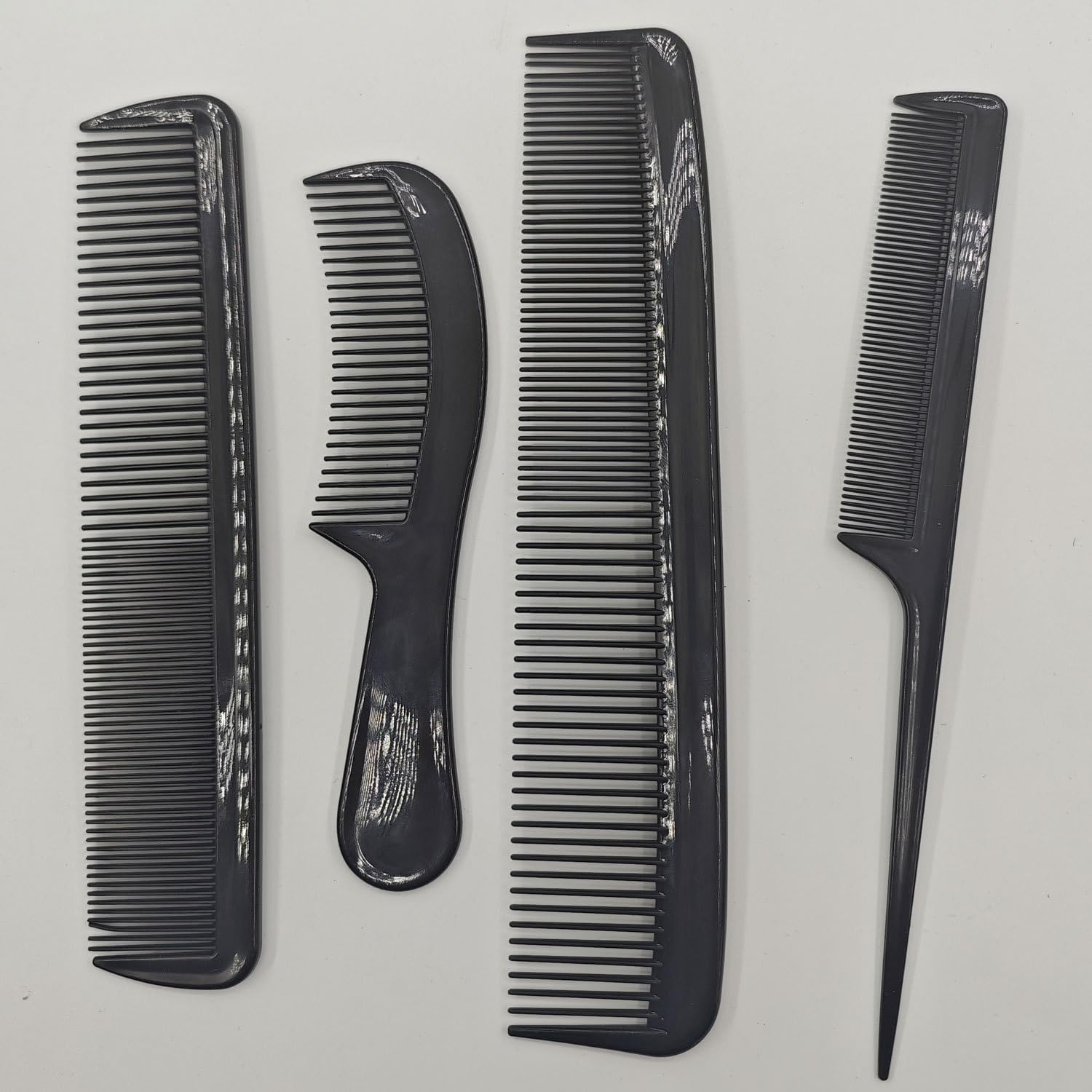 4 Piece Professional Comb Set Fine Pro Tail Combs, Dresser Hair Comb Styling Comb - Premium Grade for Men and Women - Parting Teasing and Styling (Black, One Size)